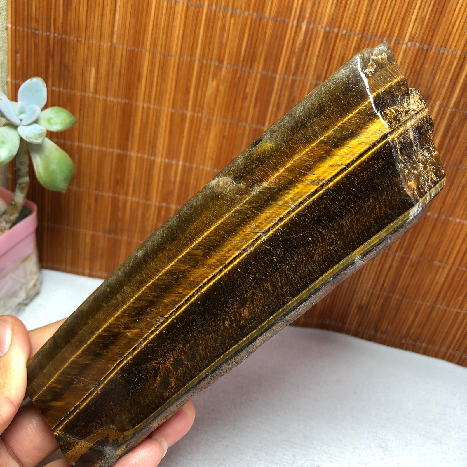 Natural Yellow Tiger Eye Crystal gemstone Polish Mineral Specimen 369g A2233