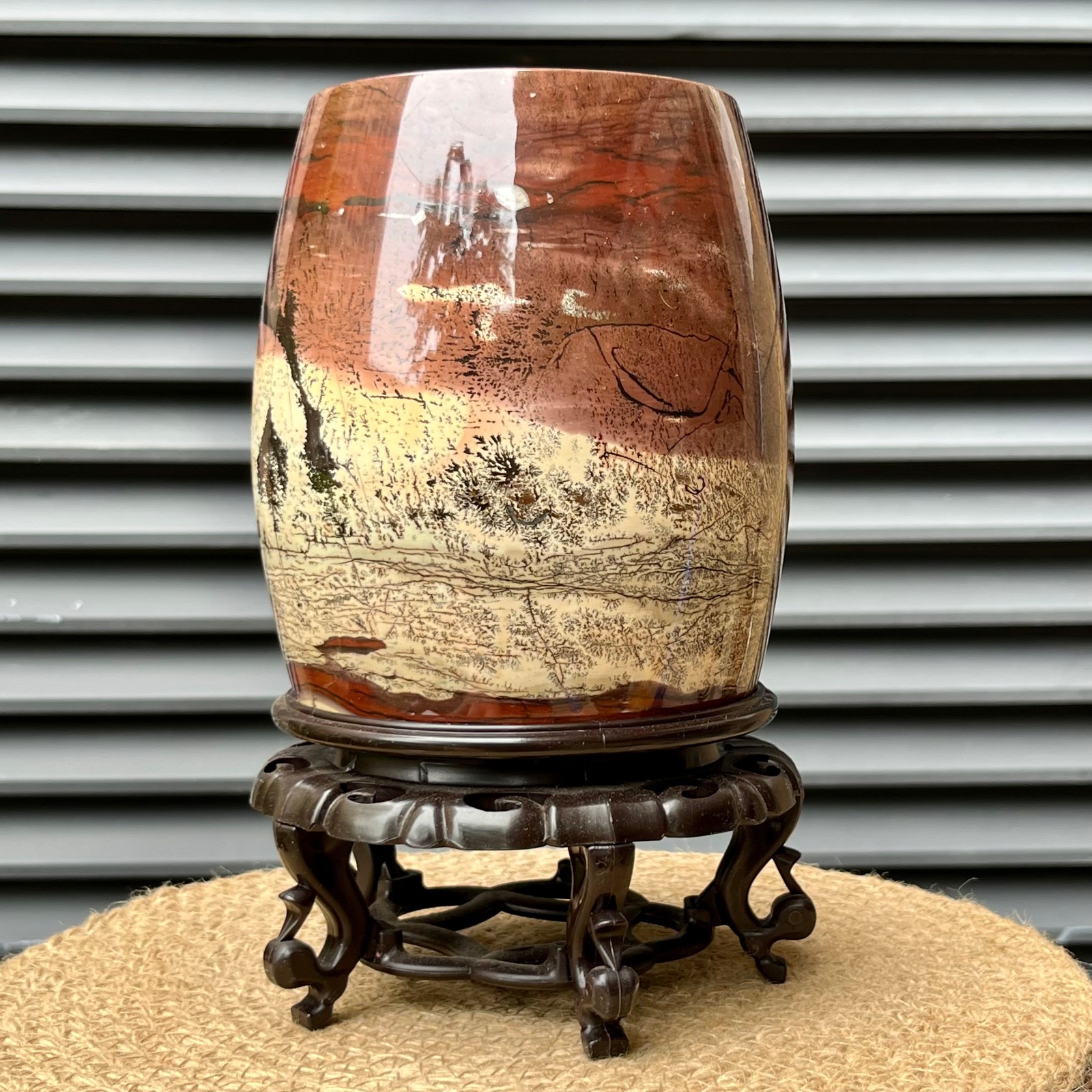 5lb Scenic Stone Hollow Vase Brush Pot Crystal Art Living Room Display Stand