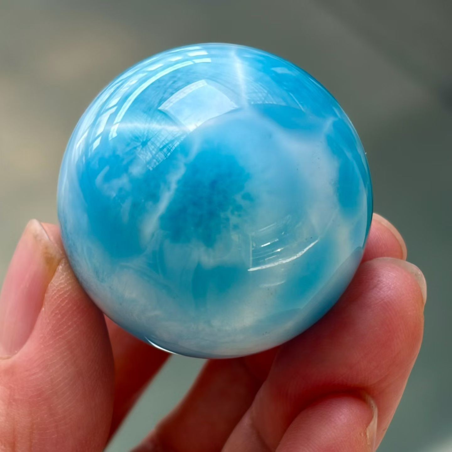 36mm Natural Larimar Gem stone Quartz Sphere Crystal Energy Ball Reiki Decor