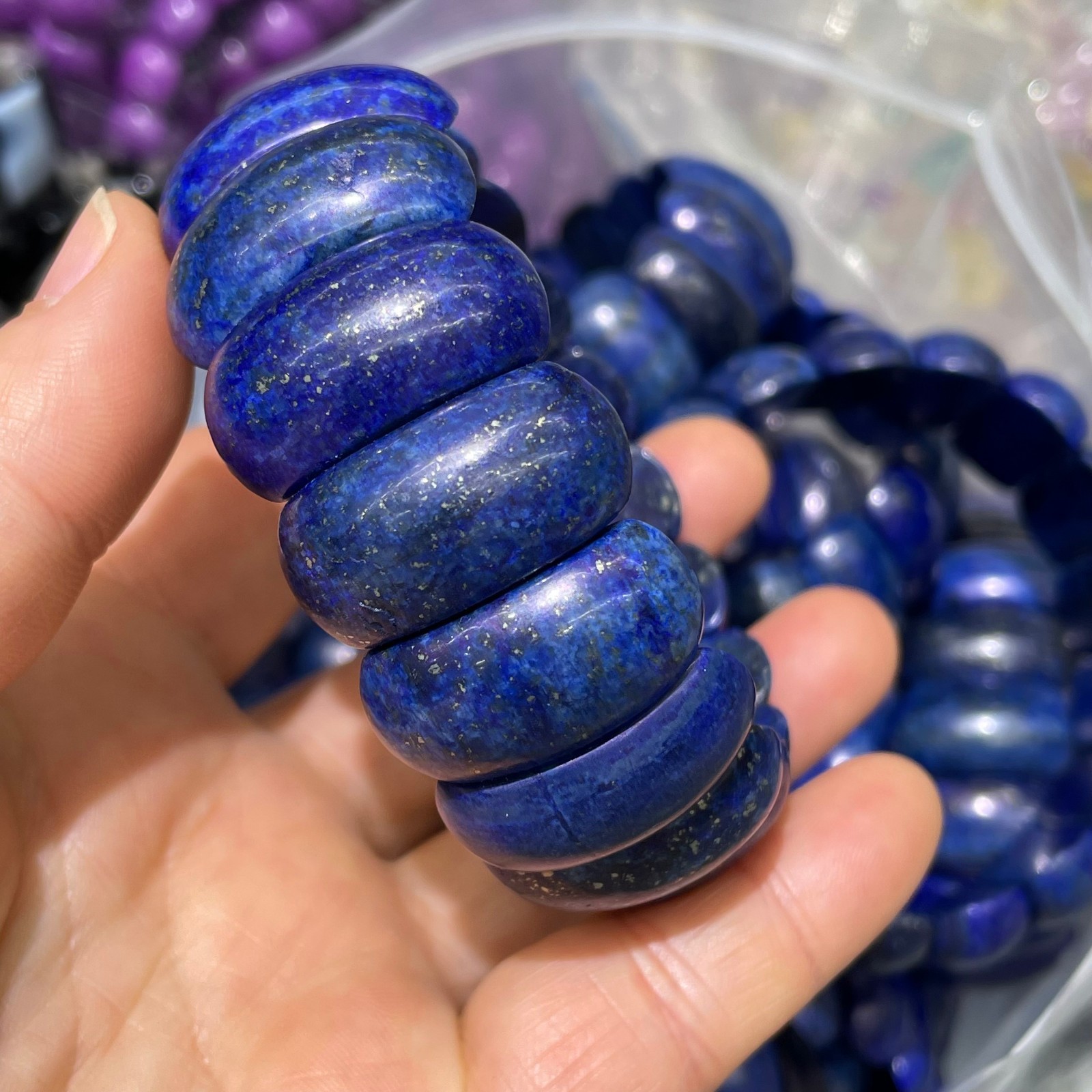 1pc Natural lapis lazuli Stone Elastic Rope Bracelet #40