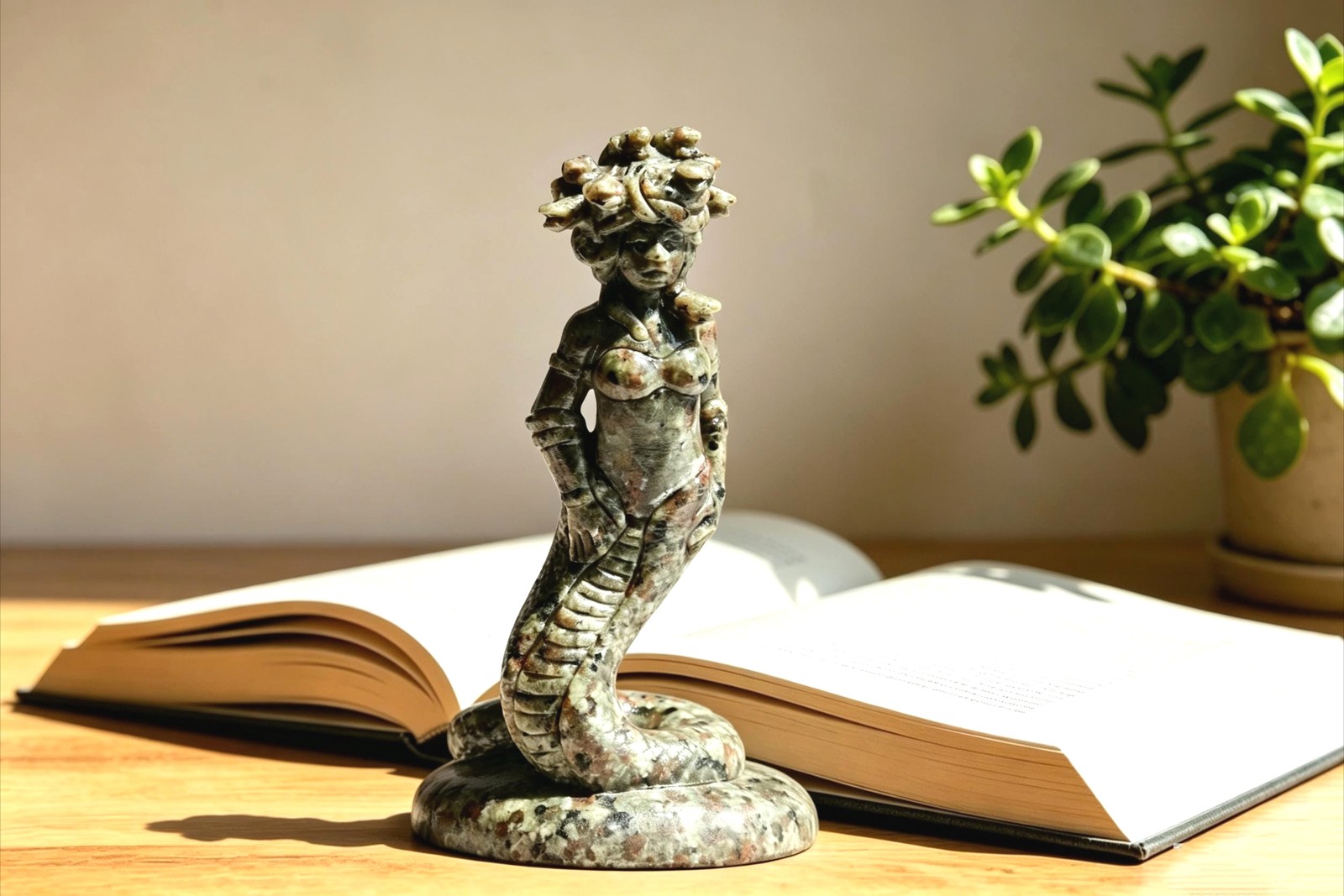 4INCH Natural Yooperlite Medusa Figurine,UV Reactive Gorgon Snake Lady Crystal