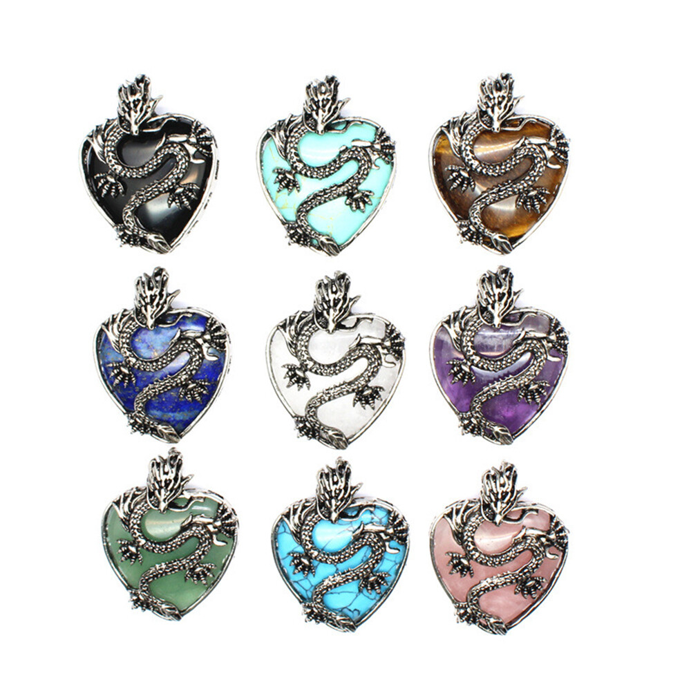 Natural Crystal Heart Dragon Claw Pendant Chakra Quartz Skull Healing Reiki Gift