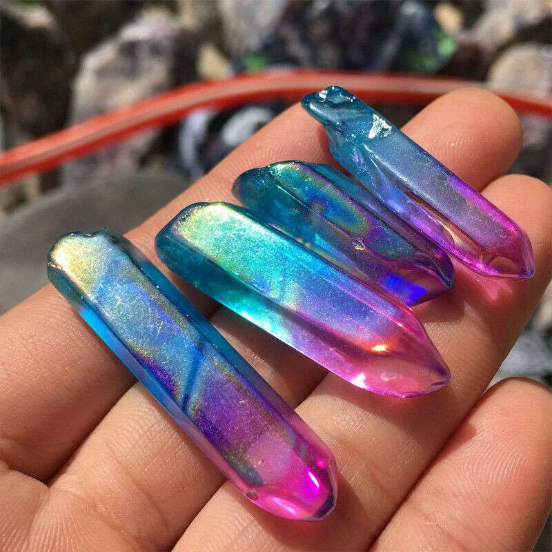 Crystal Quartz Rainbow 4-5cm Titanium Lemurian Healing Stone Aura Fluorite