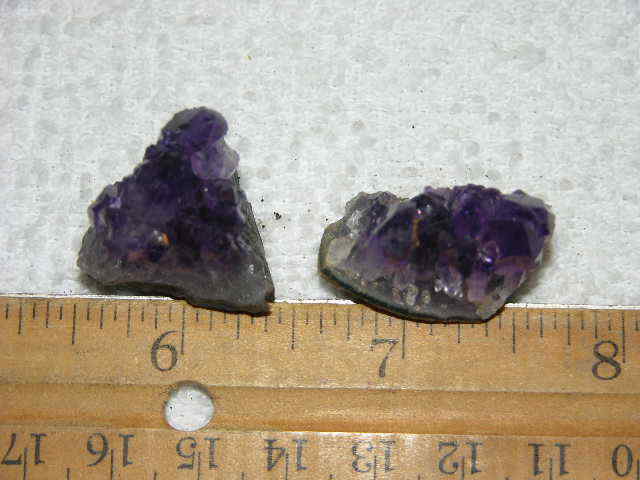 2 Amethyst crystal clusters grape jelly saturation smaller jewelry-sized 1″ J27