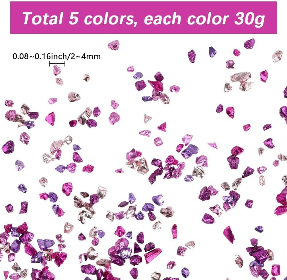 1 Box 150G 5 Colors Small Crushed Crystals Pink Broken Glass Bulk Metallic Chips