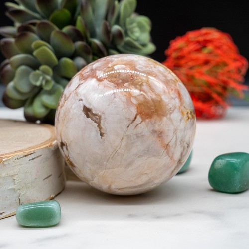 Flower Agate Crystal Sphere Spiritual Healing Stone Ball Altar Pink Amethyst Art