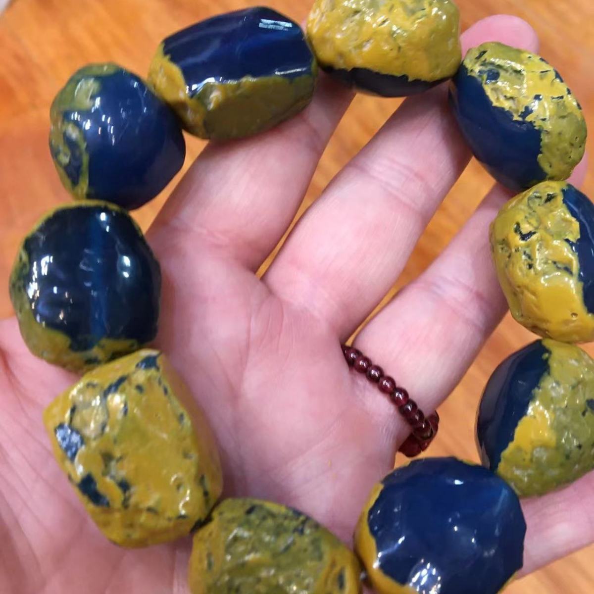 Blue Resin Raw Stone Bracelet 26x20mm Unpolished Unisex Jewelry Hand String