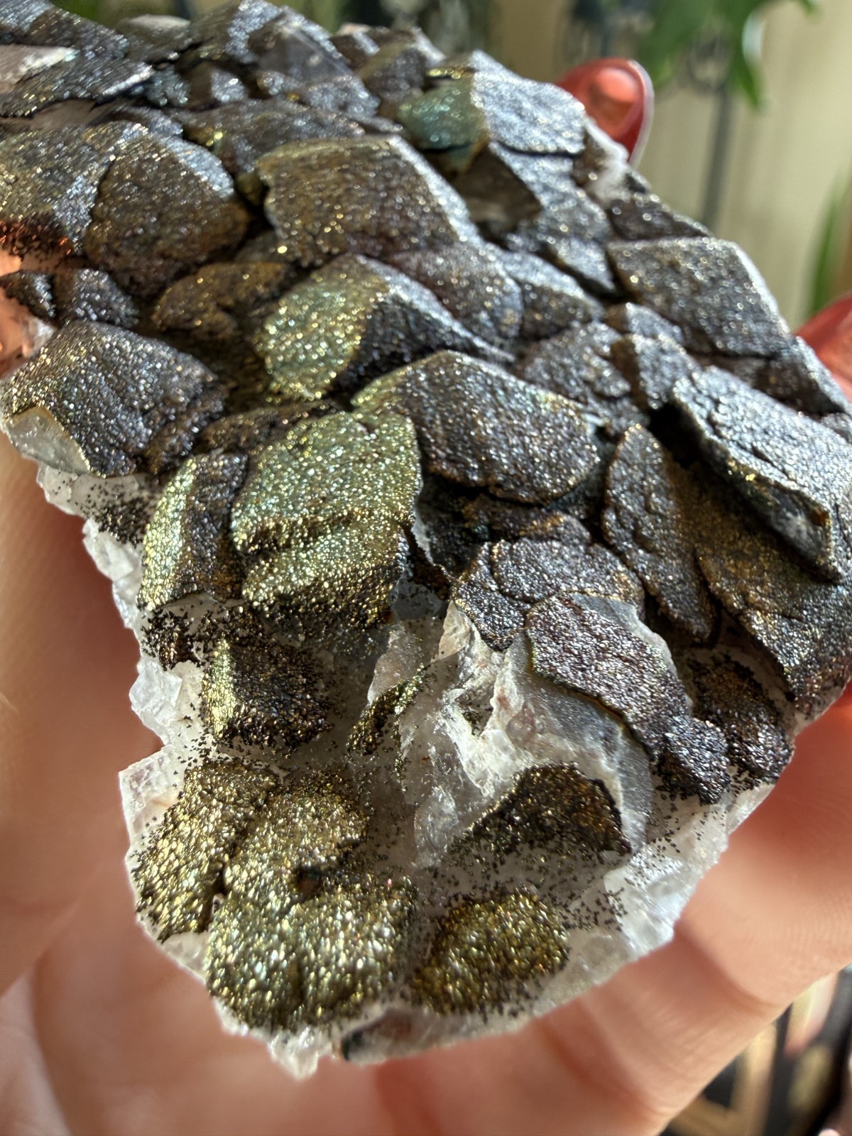 Calcite Crystal Cluster w/Rainbow Chalcopyrite – Hubei Province, China – .185lbs