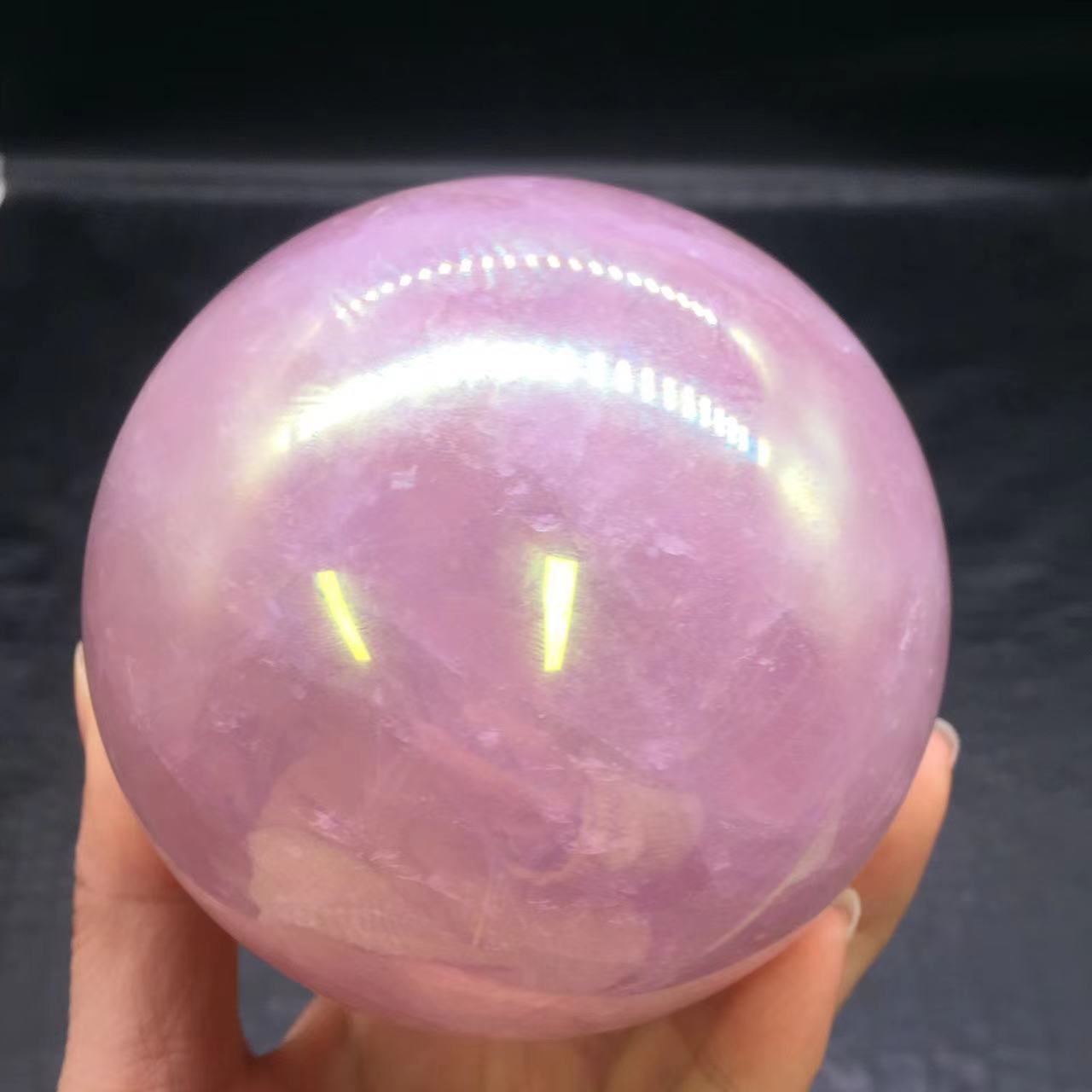 Rainbow Aura Angel Ball Natural Pink/Rose Quartz Sphere Healing Decorate + Stand