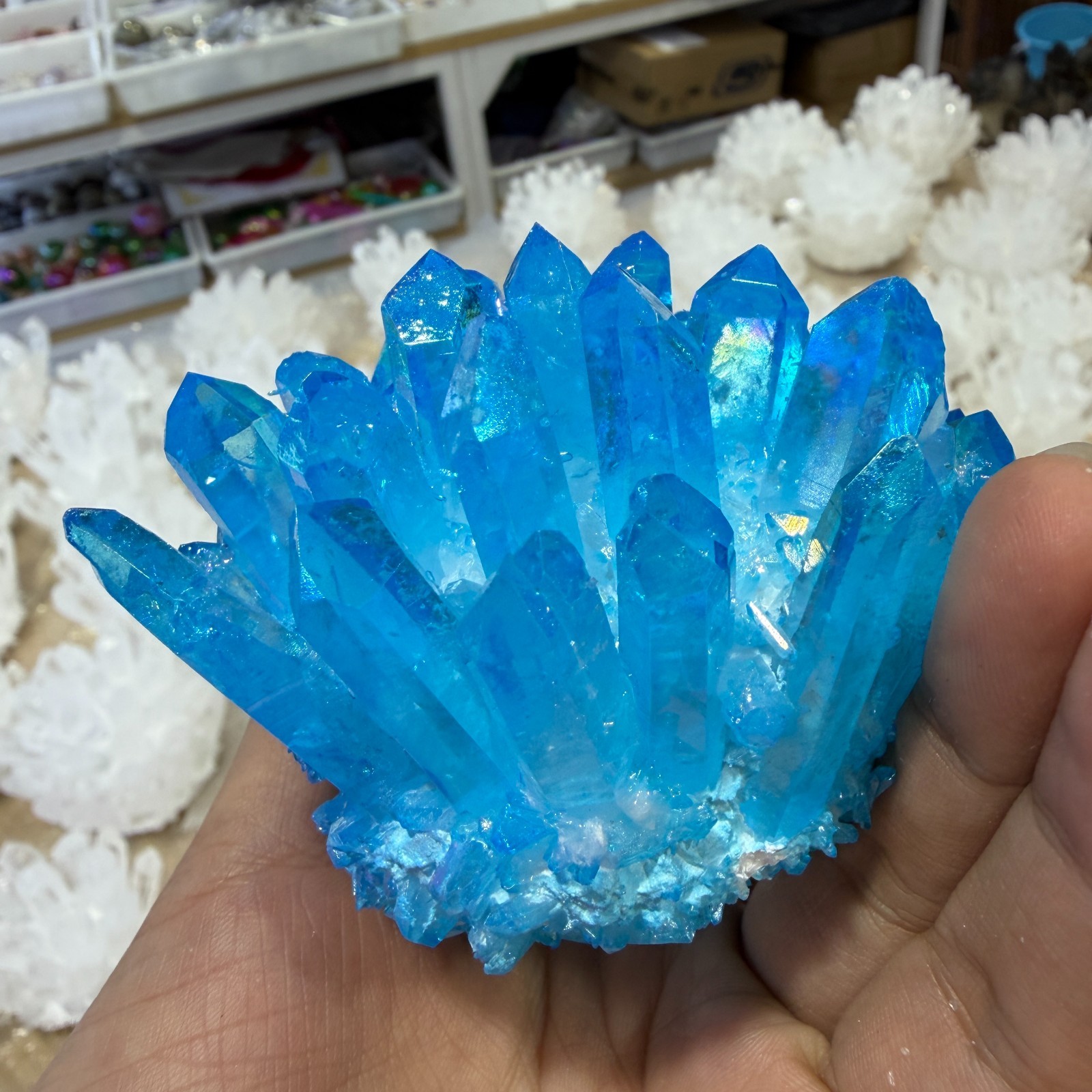 250g+ New Find blue Phantom Quartz Crystal Cluster Mineral Specimen DECOR