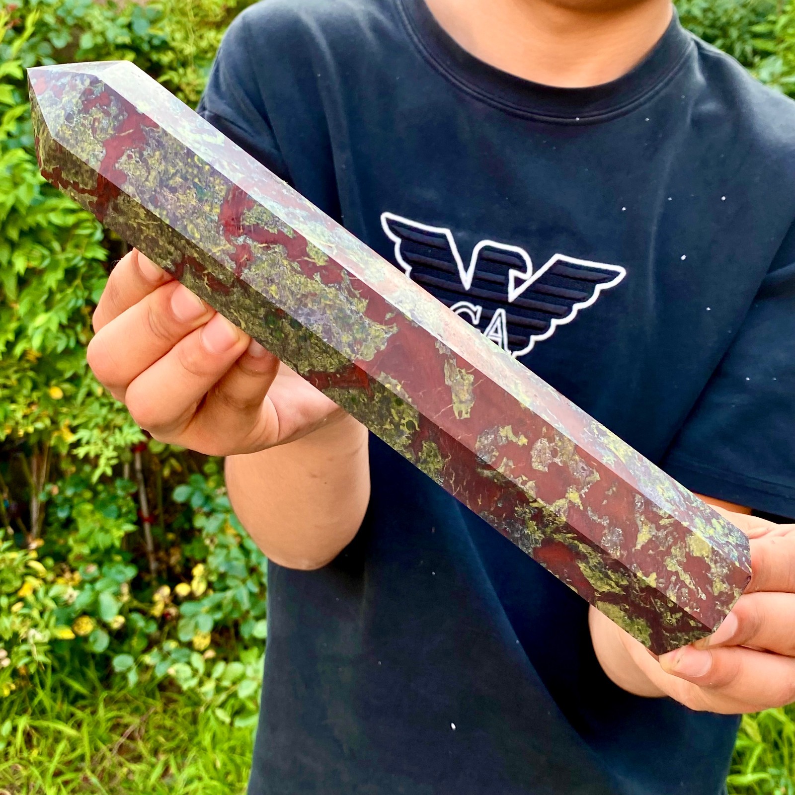 1.9LB Natural dragon blood stone Column Quartz Crtal Obelisk Energy Healing