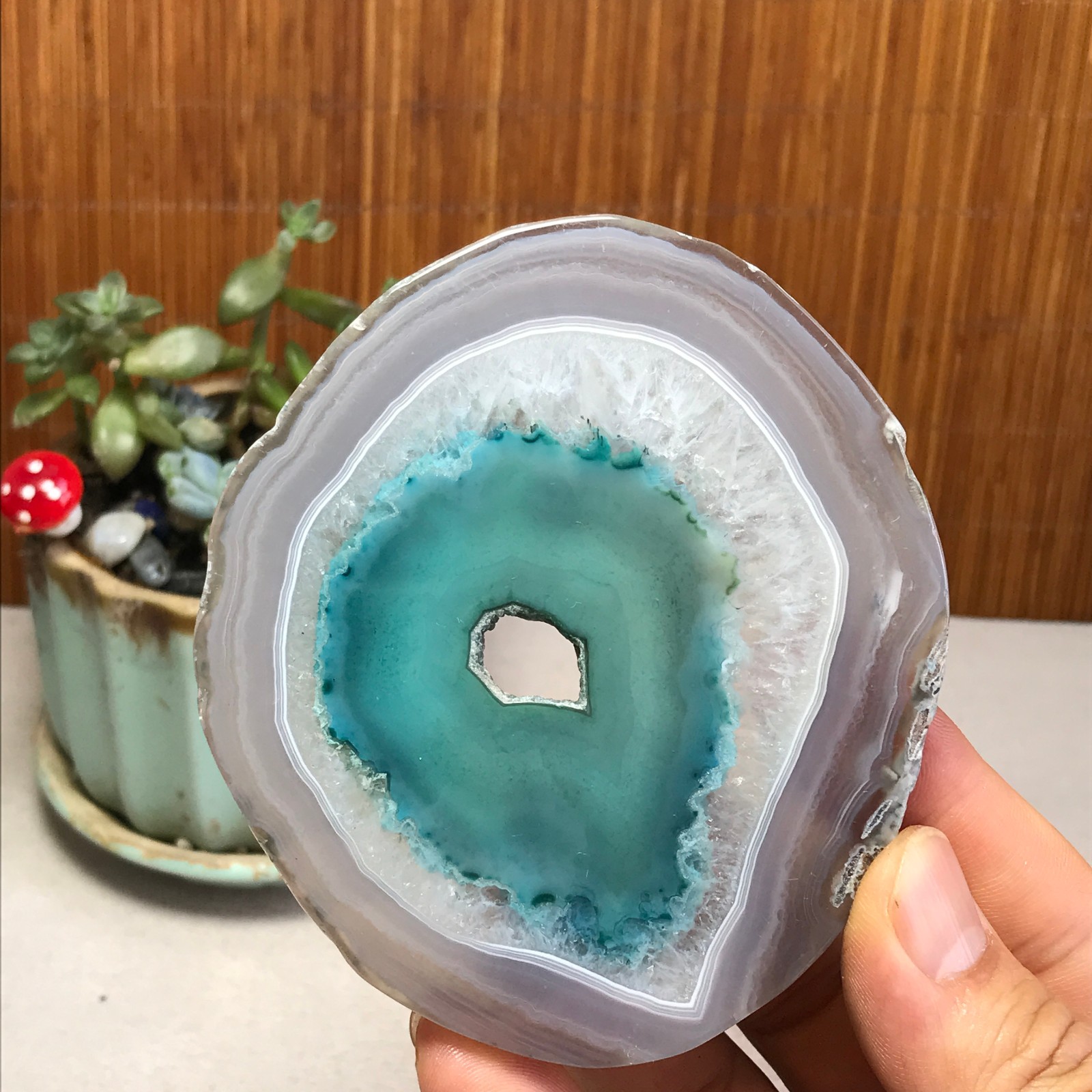 96mm Natural agate Slab/Slice quartz crystal pictographic specimen 94g A3088