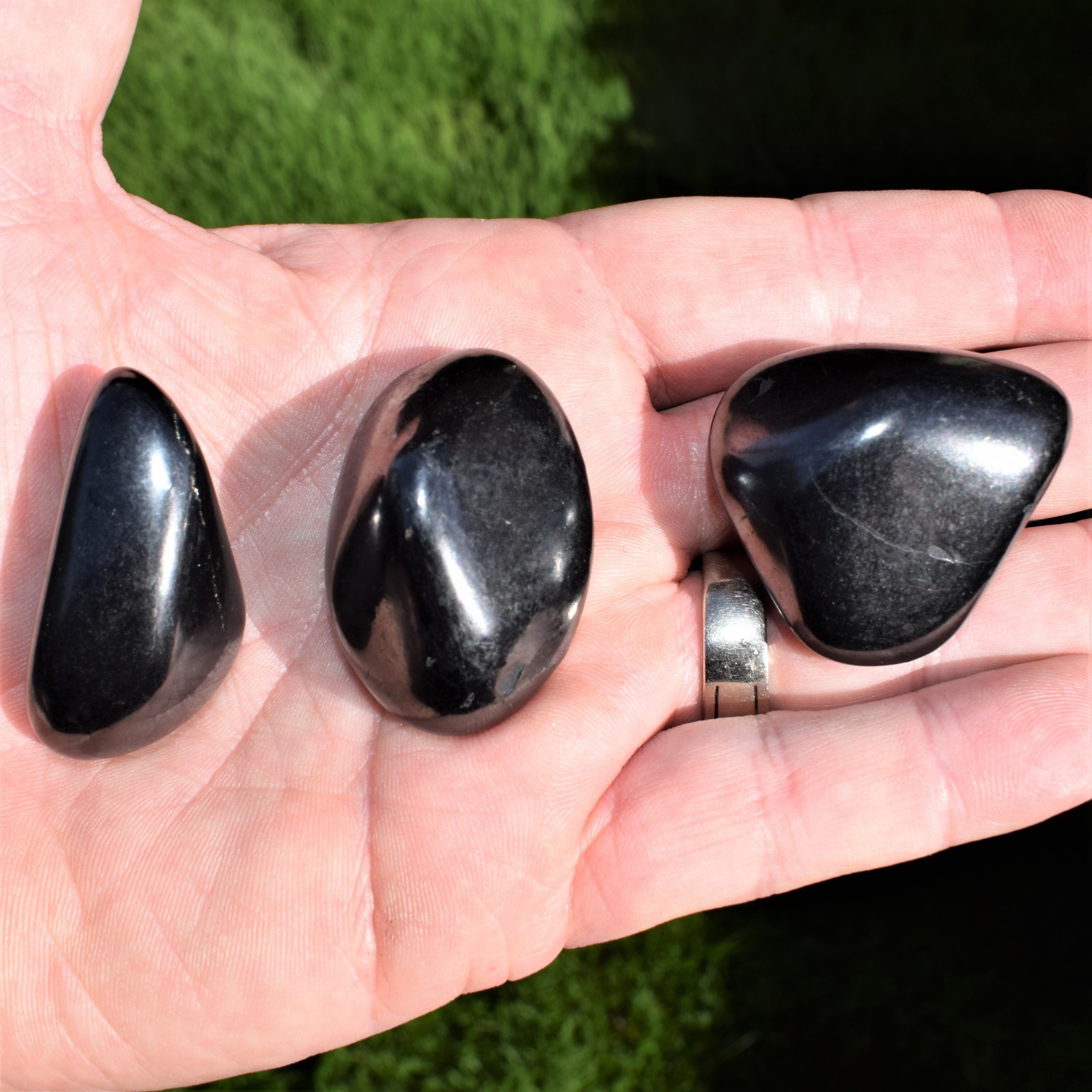 [3 PCS] XXL CHARGED Polished Russian Shungite Palm Stone SYN 12