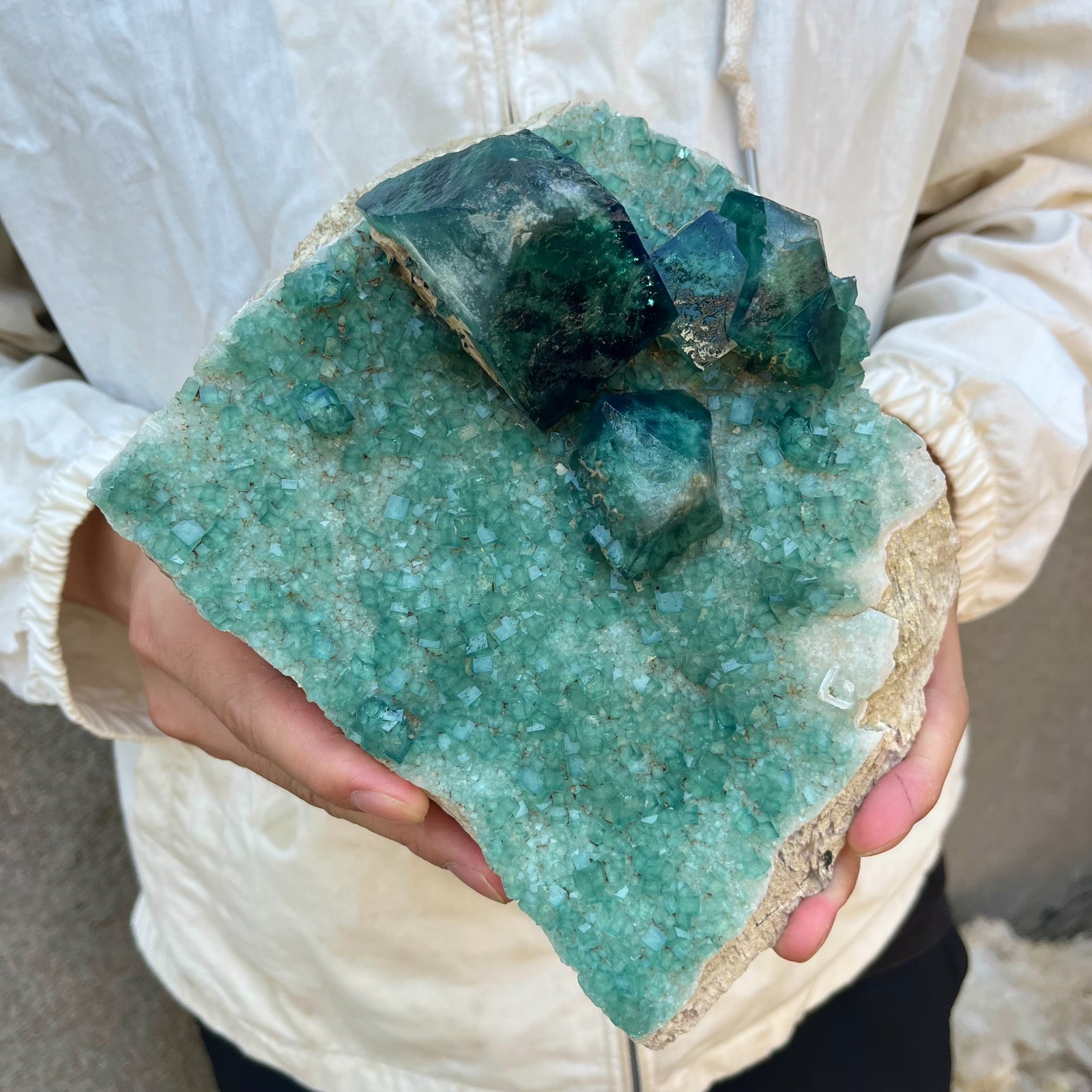 5.5LB Natural cubic green fluorite crystal cluster rough mineral specimen