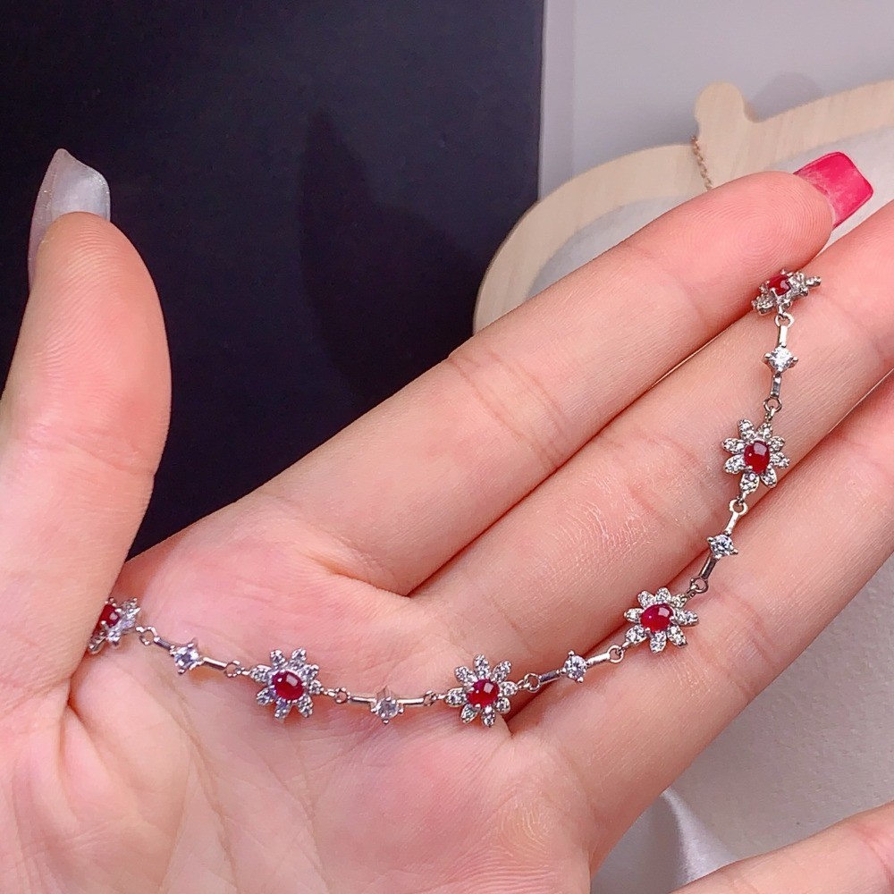 Natural ruby Floral Bracelet Gemstone jewelry S925 Silver Plated 18K Gold Gift