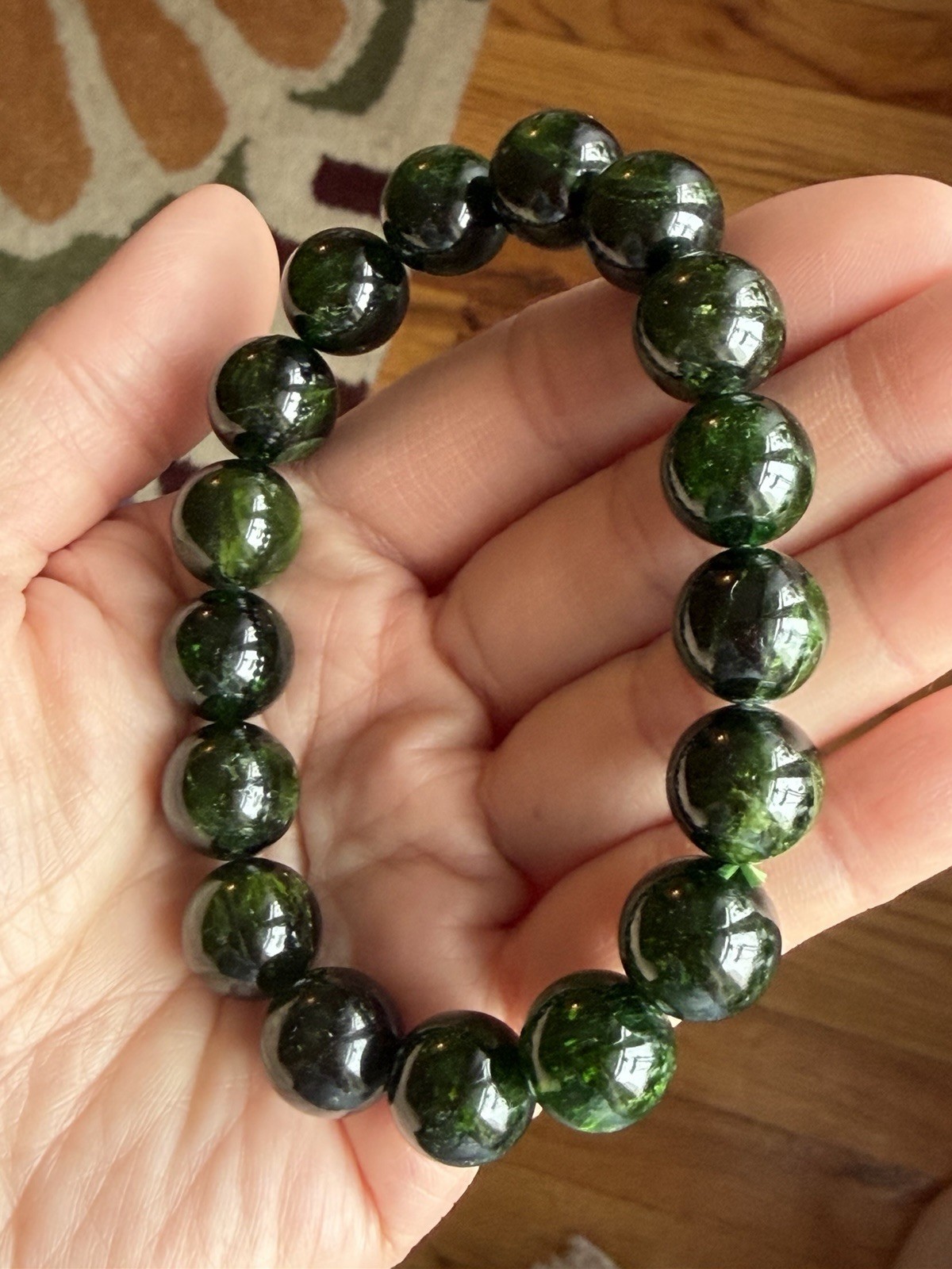 12mm Natural Chrome Diopside Crystal Bracelet 7.5”-7.75” Wrists