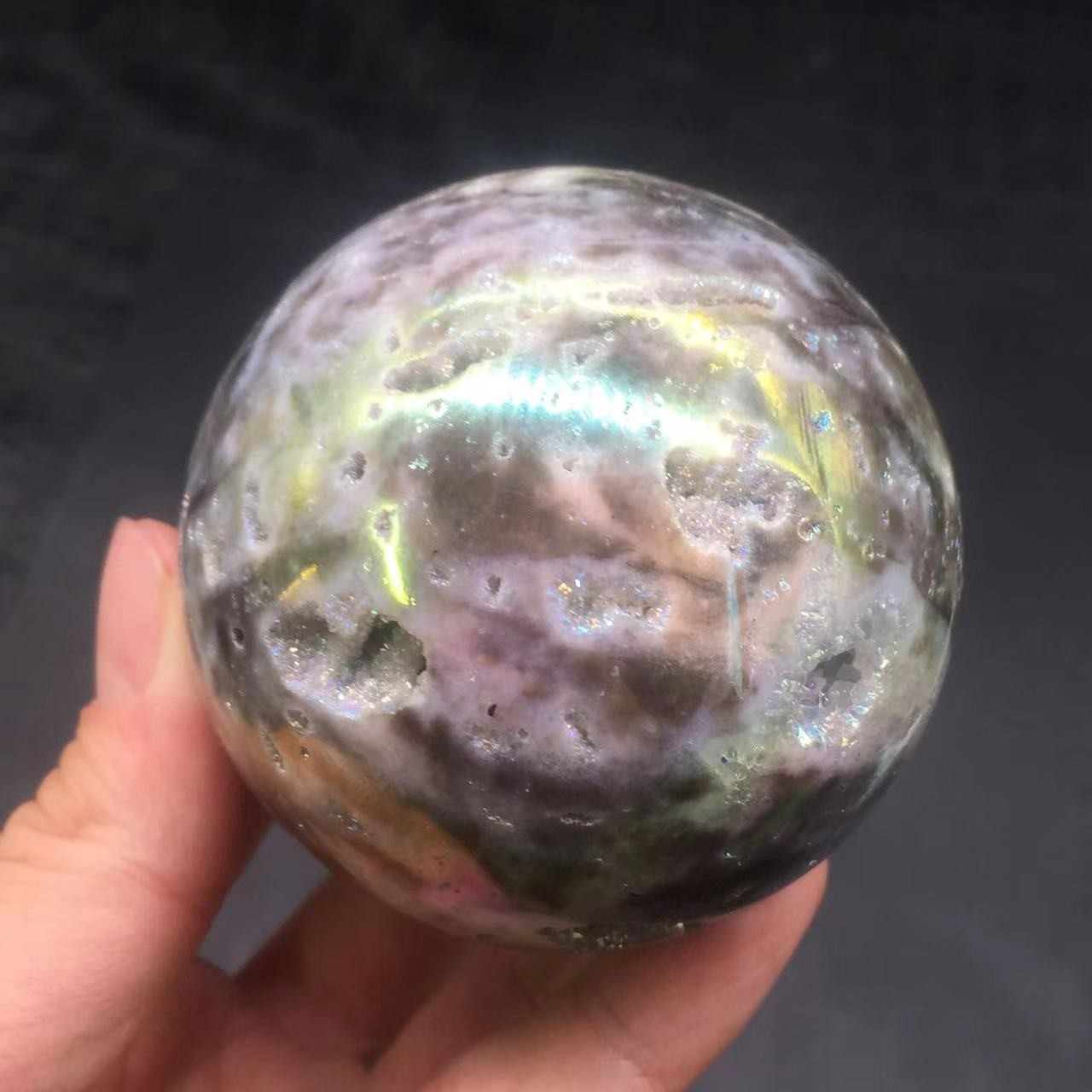 Angel Aura Natural Sphalerite Crystal Geode Druzy Ball Healing Decorate 65mm