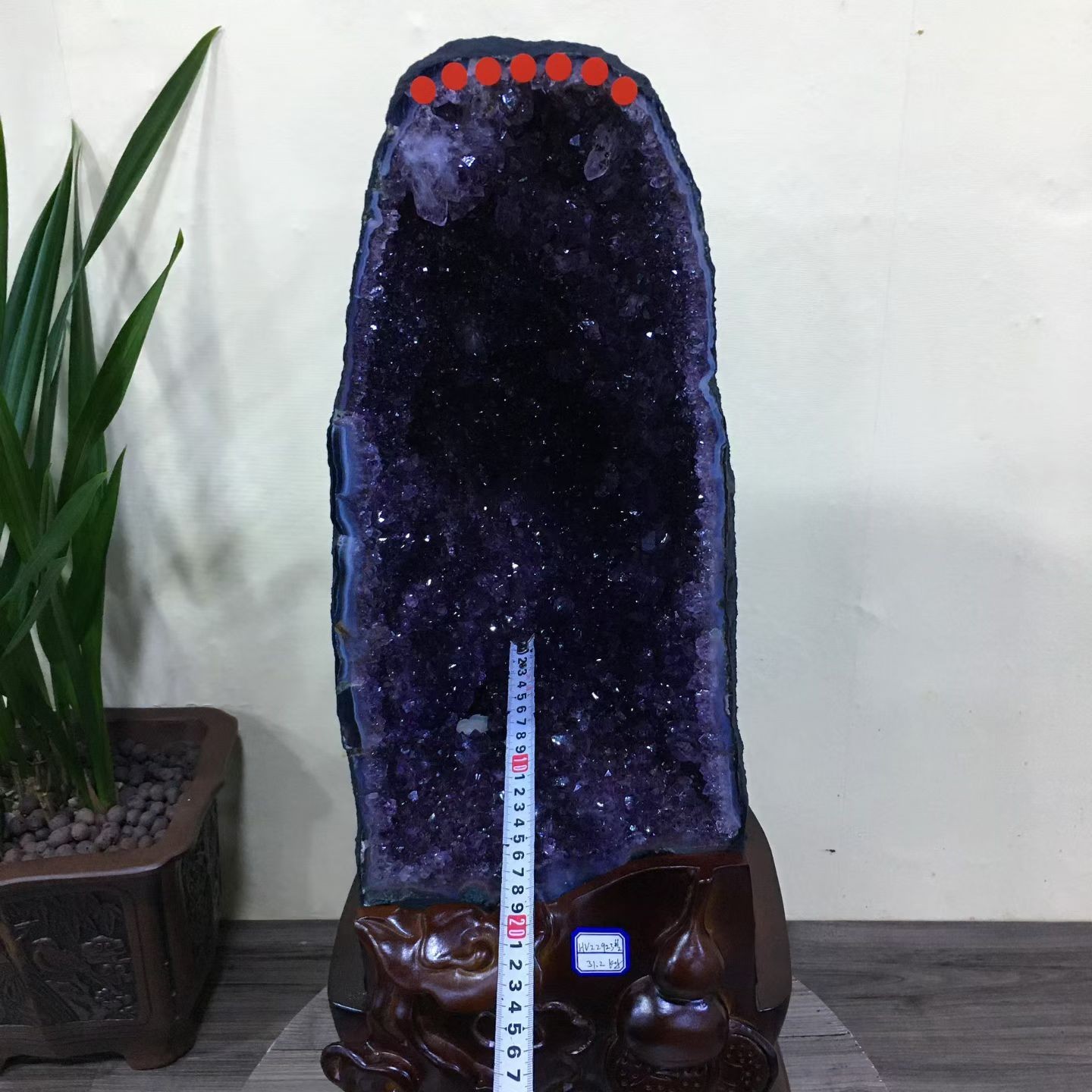 68.6LB Top Natural Amethyst Geode Quartz Crystal Cathedral Healing Decor +Stand