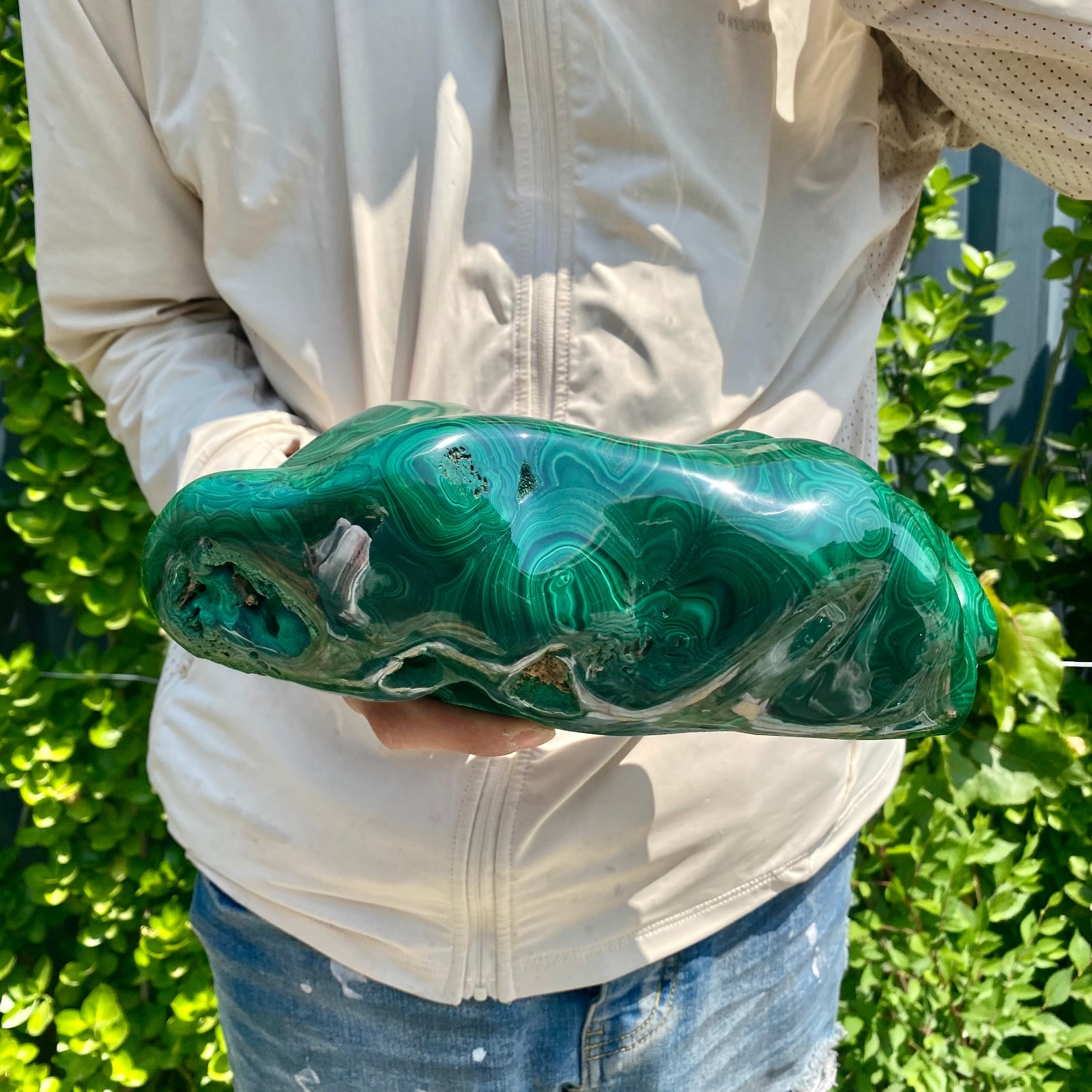 9.47LB Natural glossy Malachite transparent cluster rough mineral sample
