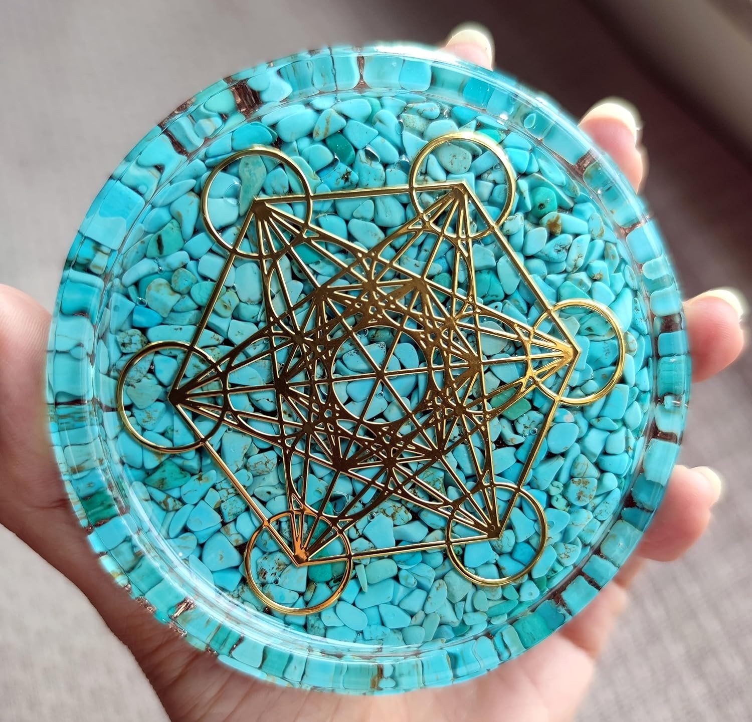 LARGE 4″ Turquoise Crystals Metatron’s Cube Merkaba Coaster Water Charging Pl…
