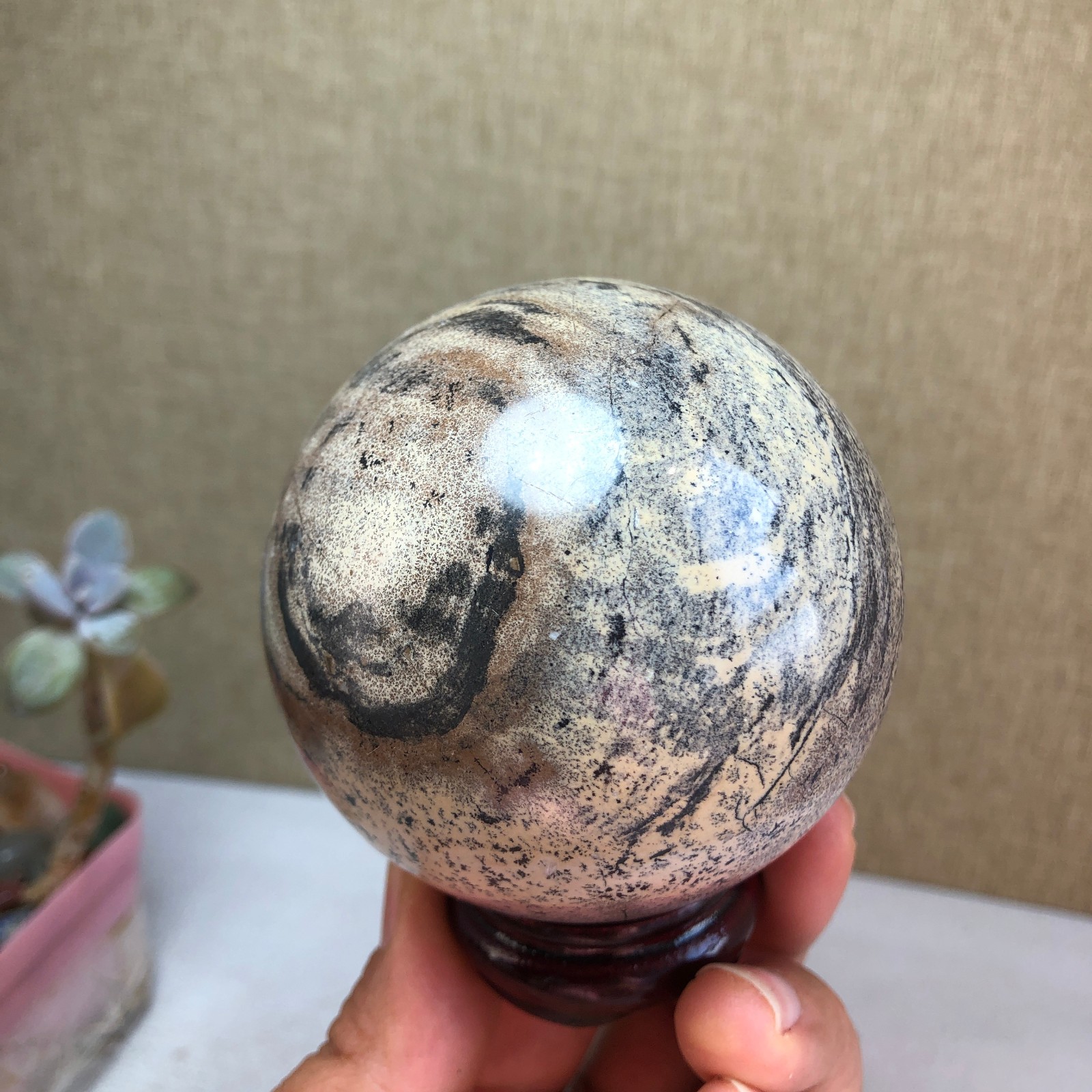 67mm Natural Traditional Chinese Painting ball Hand Carving sphere 433g A2082