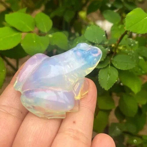 Natural Opal Quartz Crystal Lucky Frog Carved Gemstone Statue Energy Decor US
