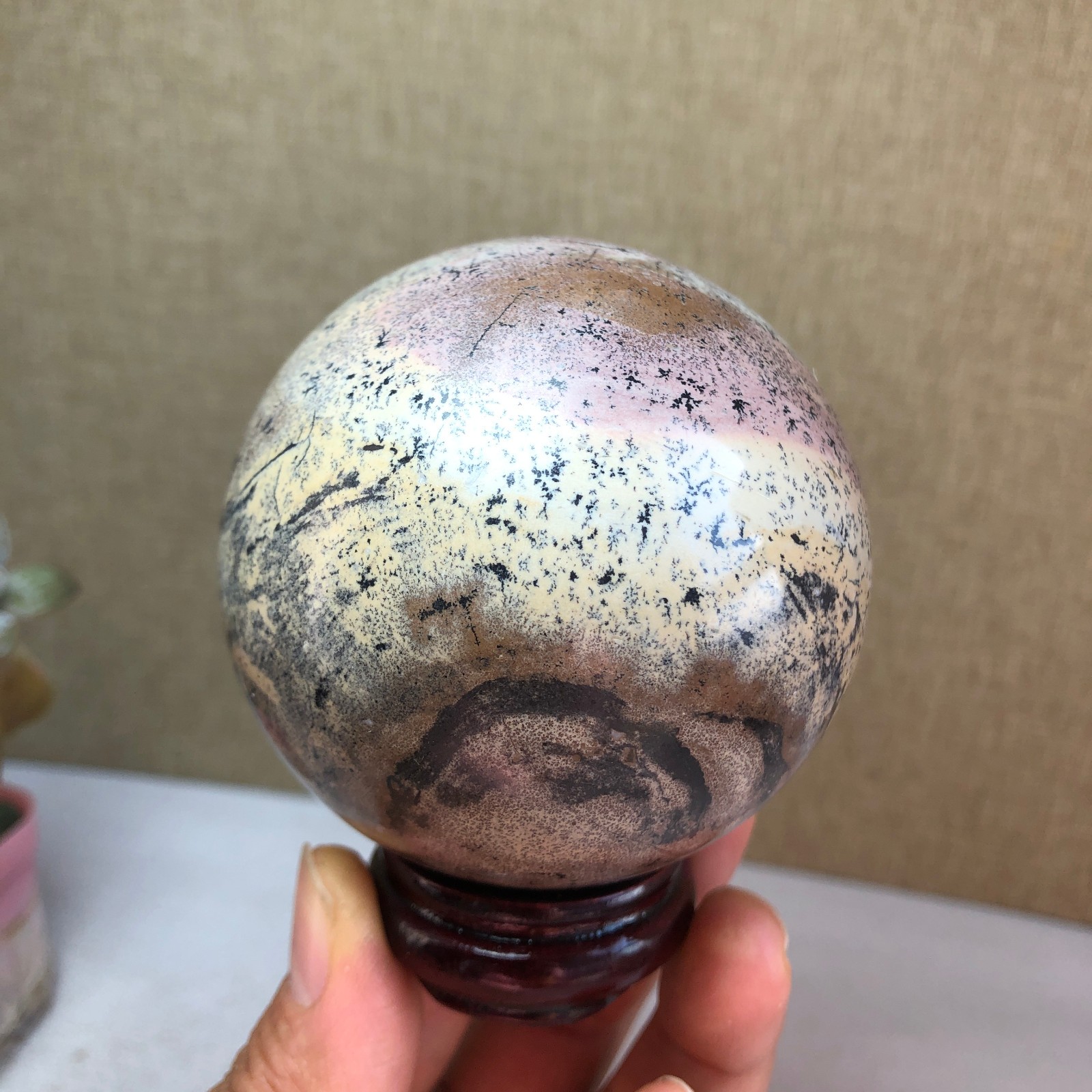 67mm Natural Traditional Chinese Painting ball Hand Carving sphere 433g A2082