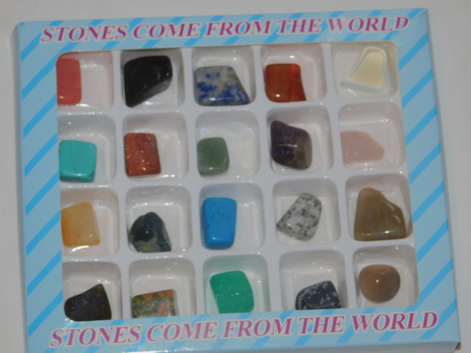 Crystals Healing Stones Boxed 20 Tumbled Reiki Howlite Rose Quartz Jasper Jade