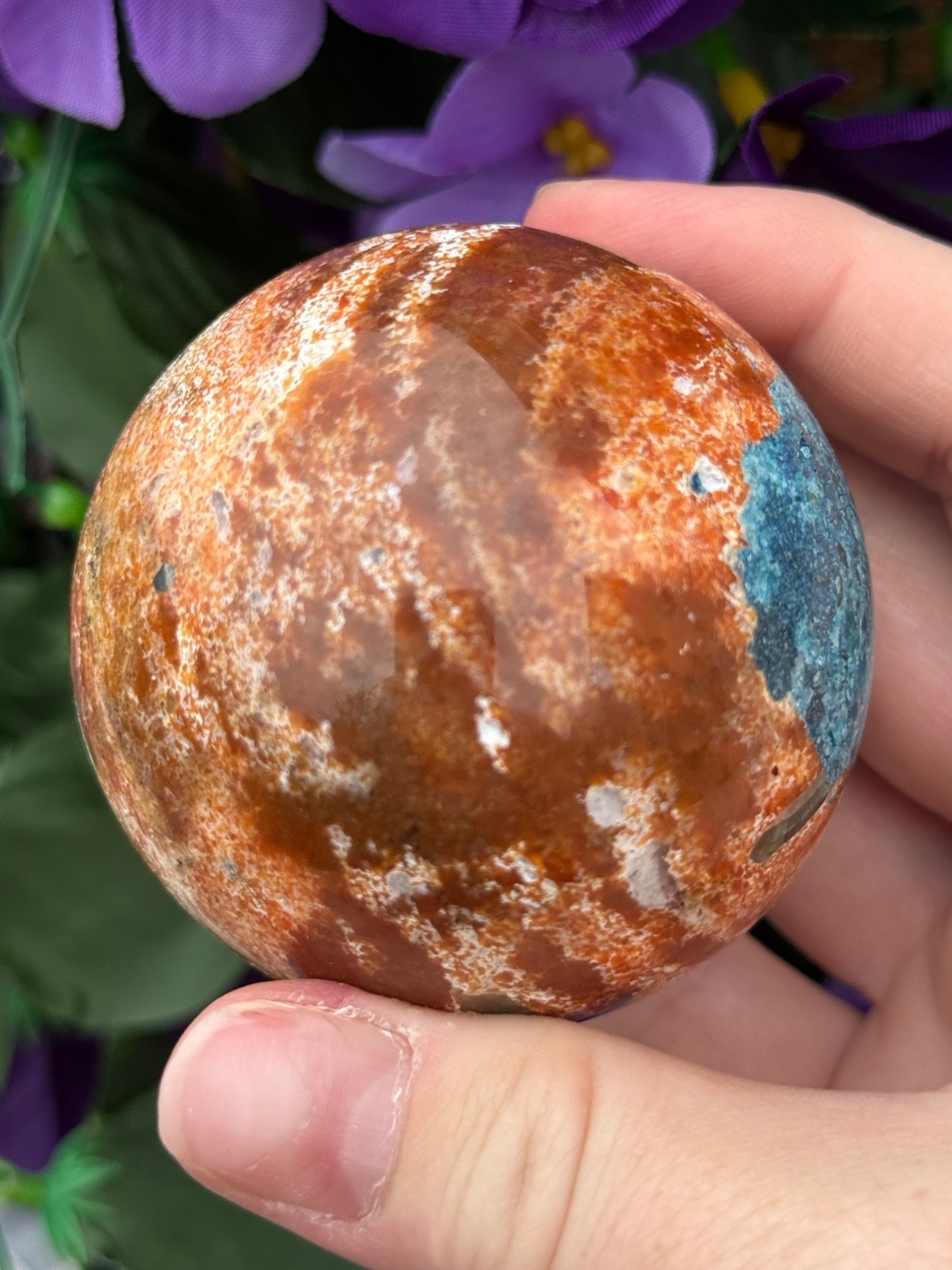 Blue Apatite in Sunstone Crystal Sphere USA NEW