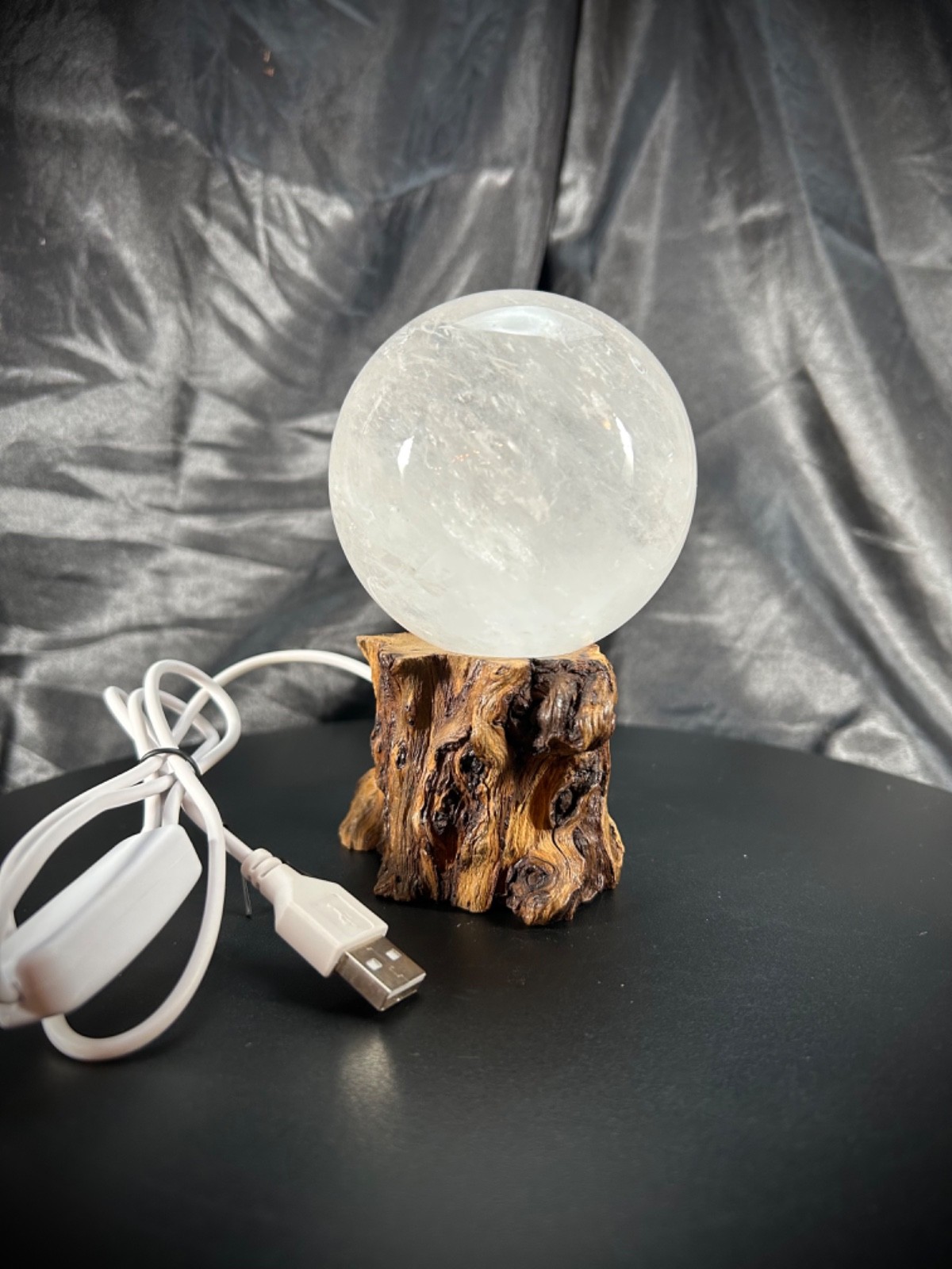 3.1″ Clear Quartz Sphere With Both Lighted Wood And Clear Acrylic Stands 1lb 8oz
