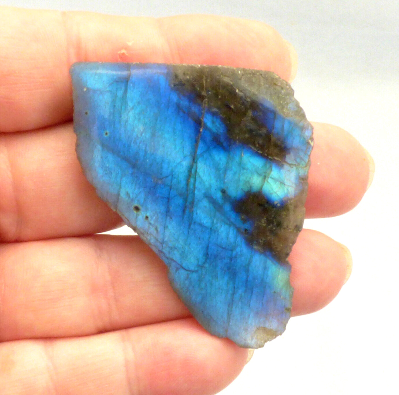 Labradorite Slice Blue Flash Iridescent Lustre Semi Polished Piece 5.5cm 40g