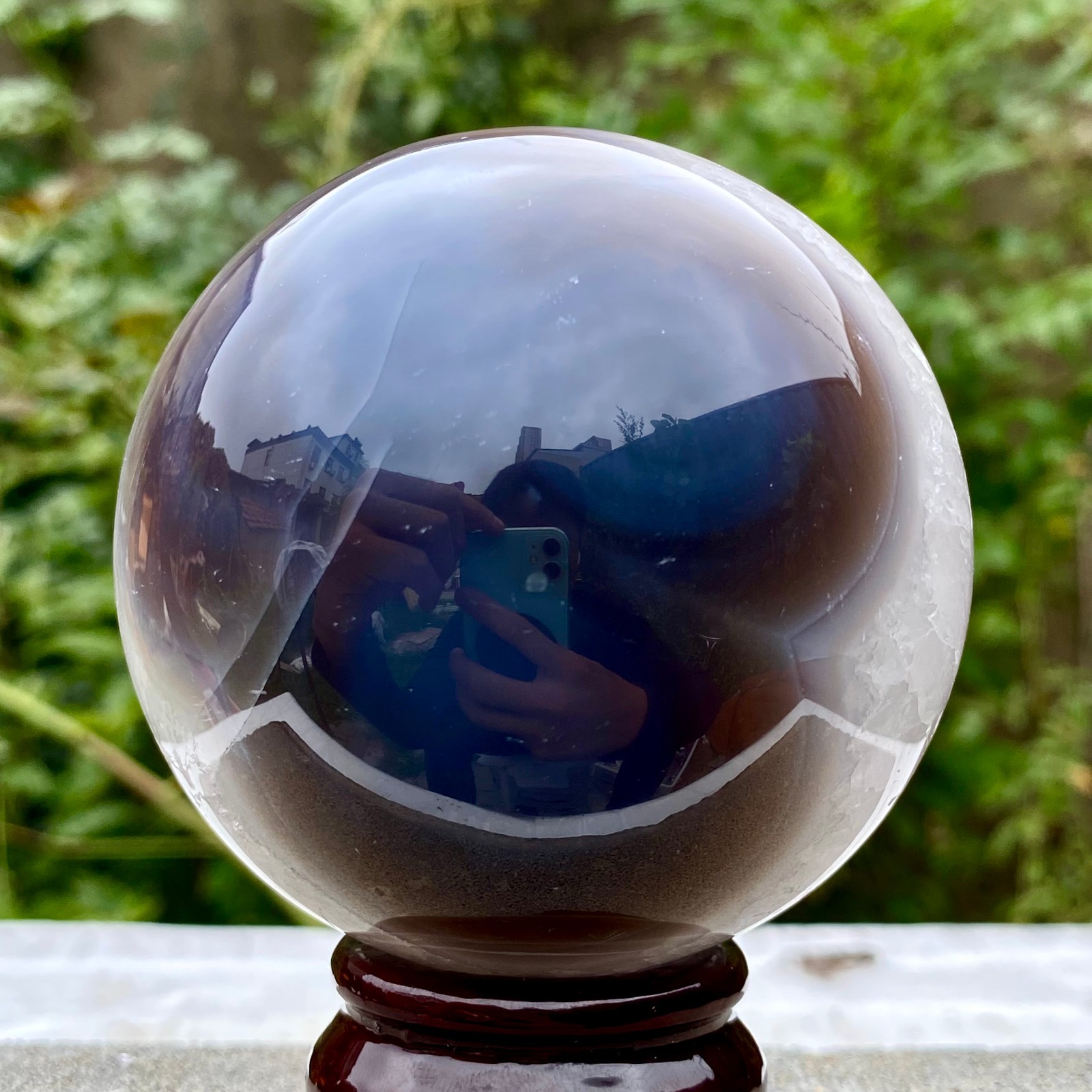 1.1LB Natural Amethyst Sphere Crystal Ball with Wood Stand Healing Feng Shu