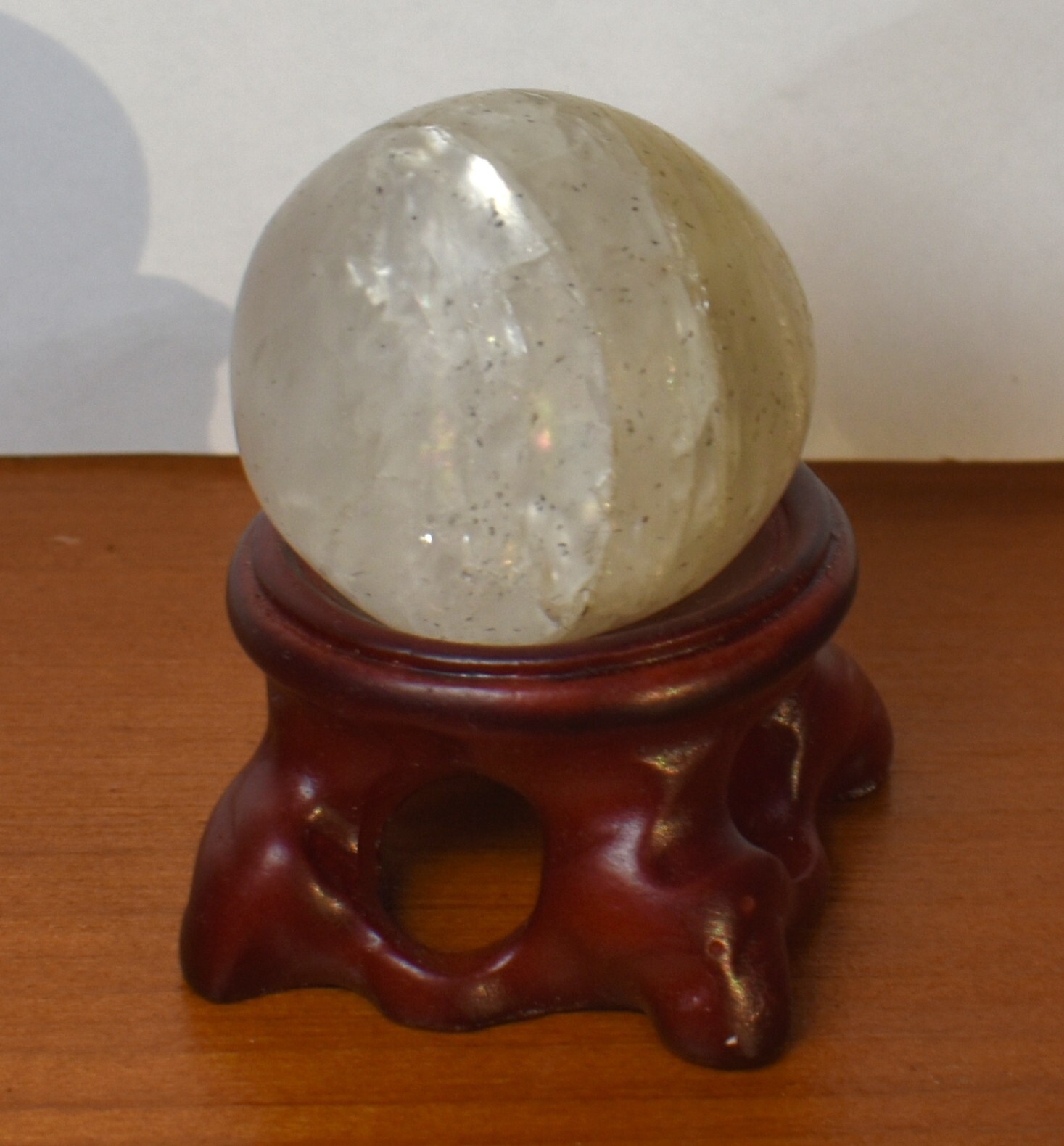Natural Quartz Sphere White Crystal Ball Healing on Wood Stand North Carolina
