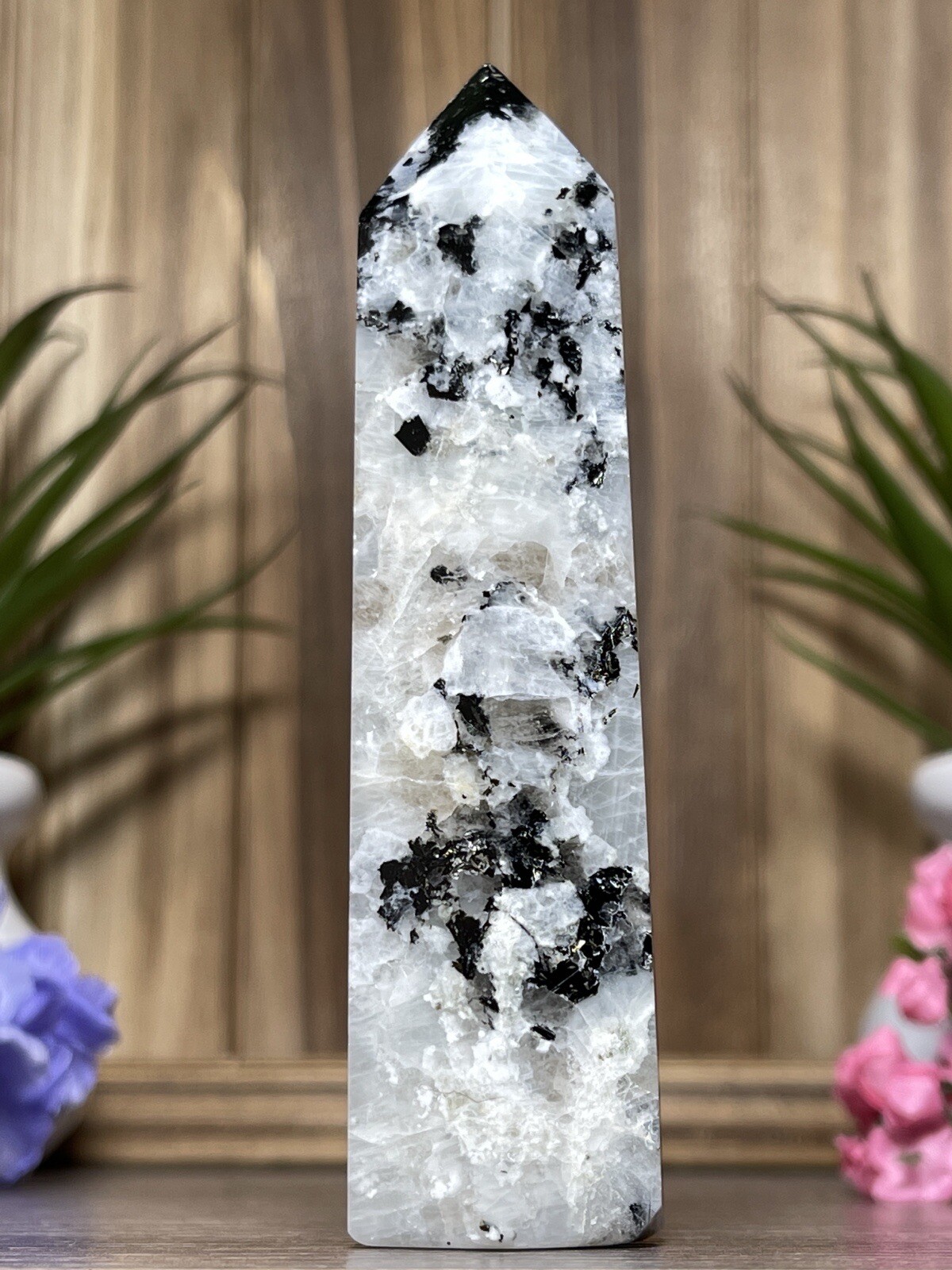 RAINBOW MOONSTONE TOWER – Mineral Crystal Point White Blue Chakra Reiki Witch