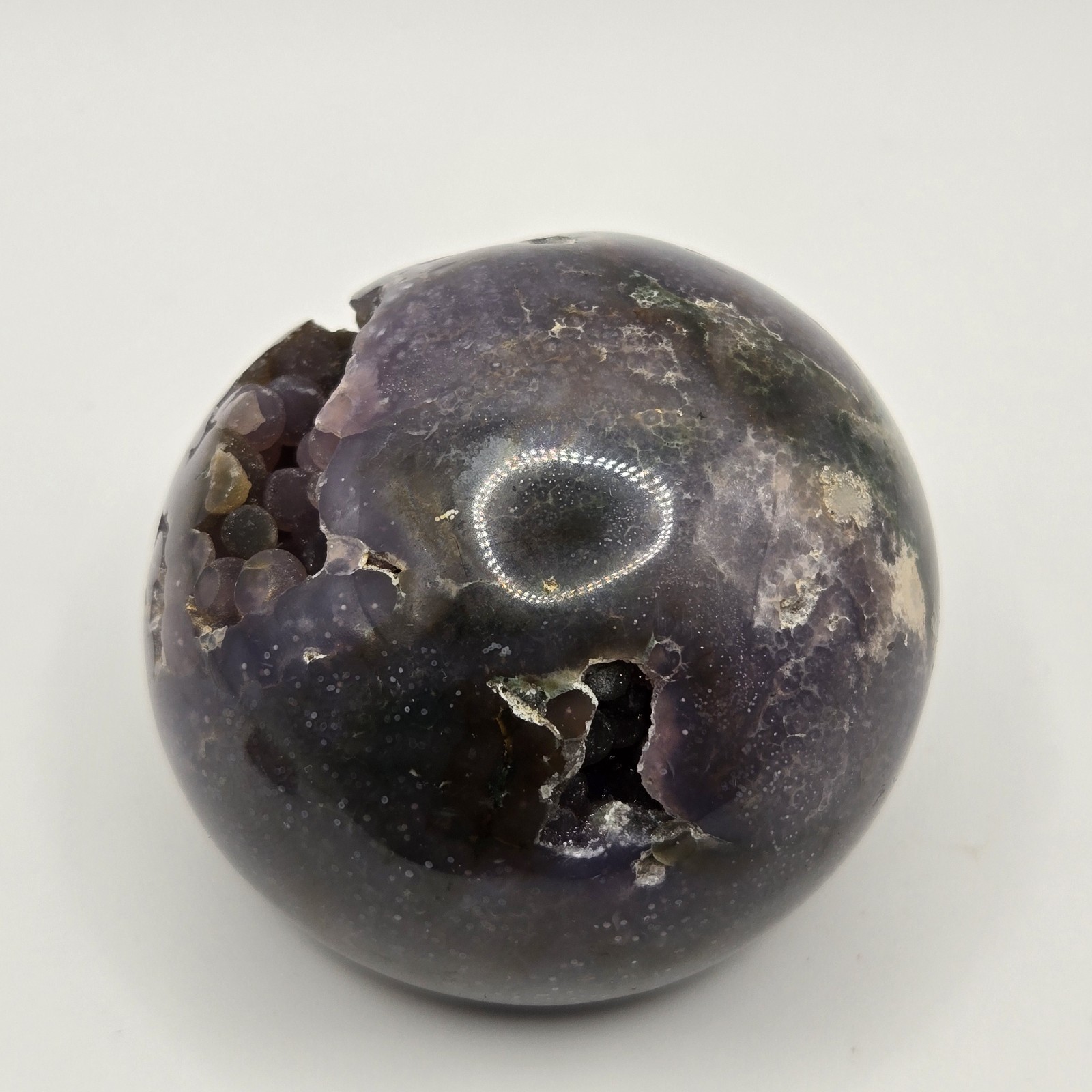 Grape Agate Sphere Botryoidal Purple Chalcedony With Druzy From Indonesia