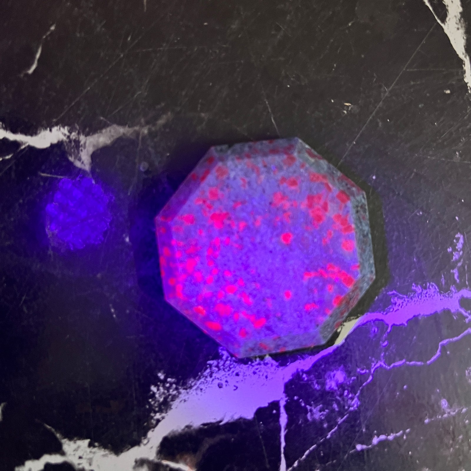 Ruby Kyanite Palm Stone UV Reactive Fluorescent Crystal Octagon 48mm