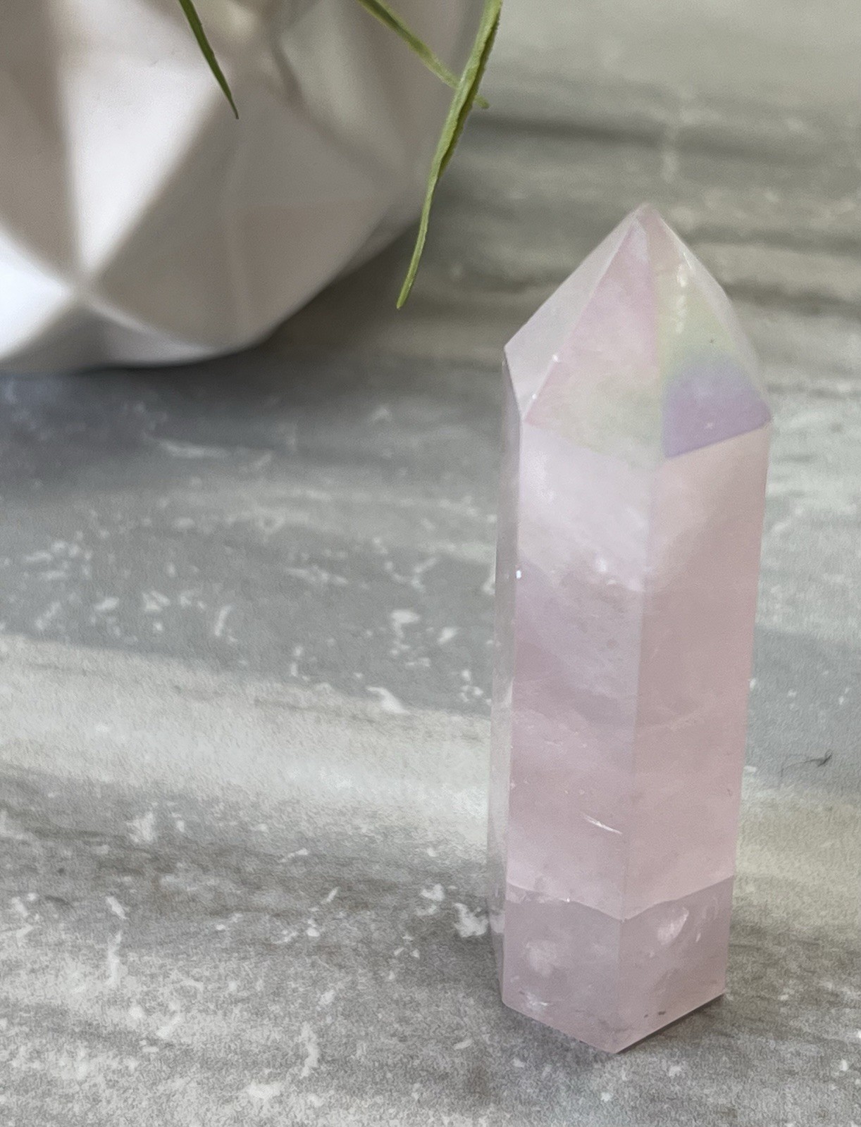 Angel Aura Rose Quartz Tower Crystal Point Pink Healing Stone Polished 3.75”