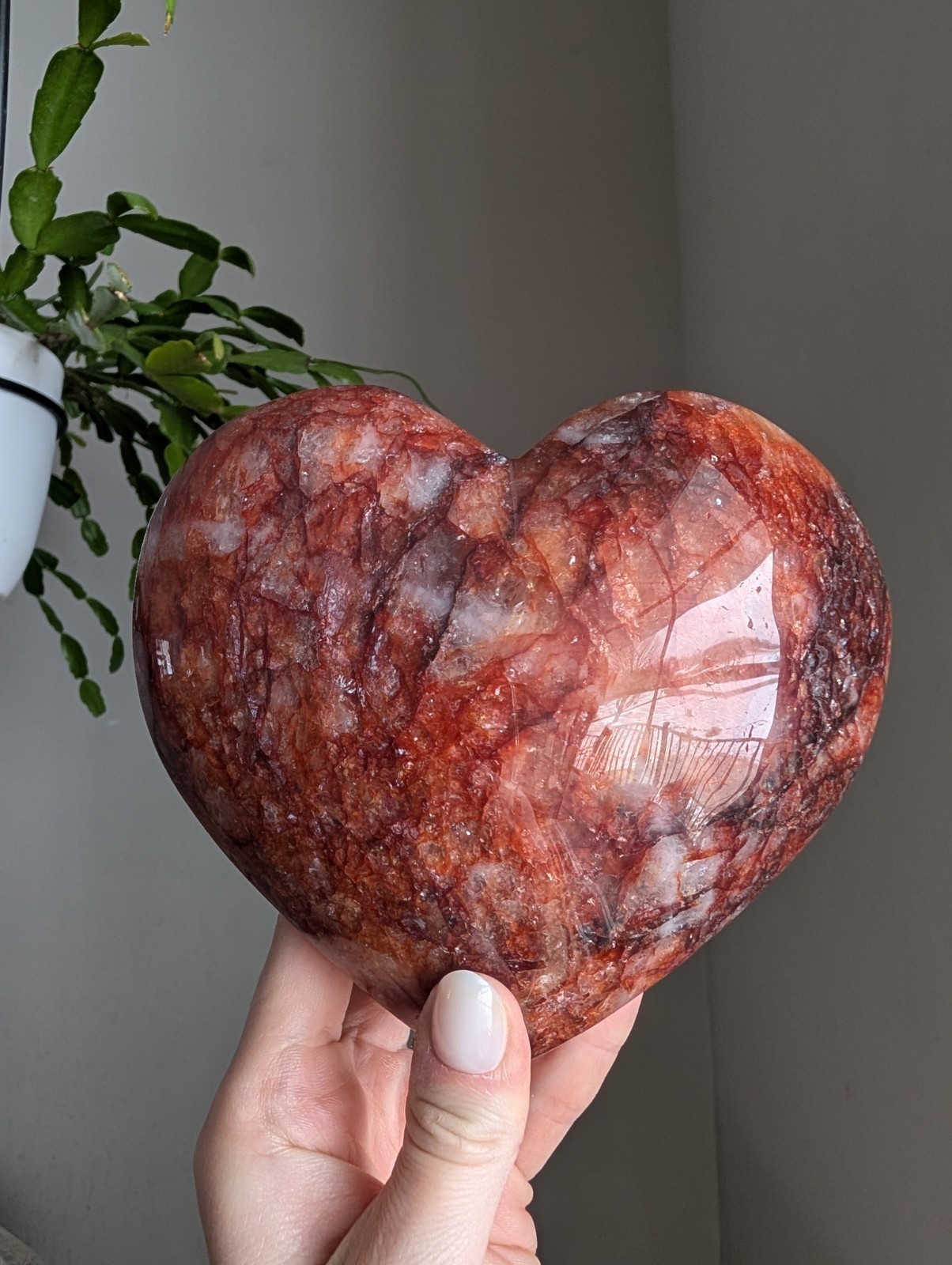 Fire Quartz Heart Carving Crystal Gemstone Large Big Point Chakra Reiki