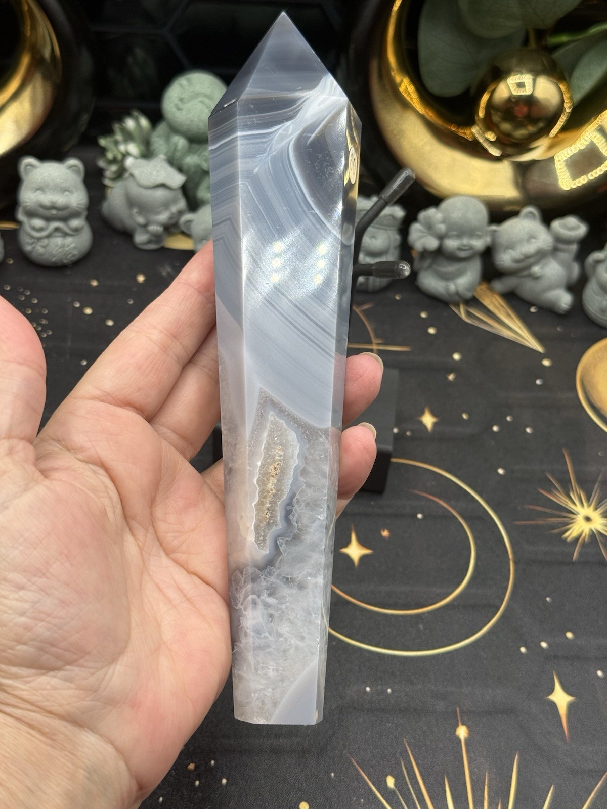 Natural Banded Agate LG Wands w/ stand Free shipping