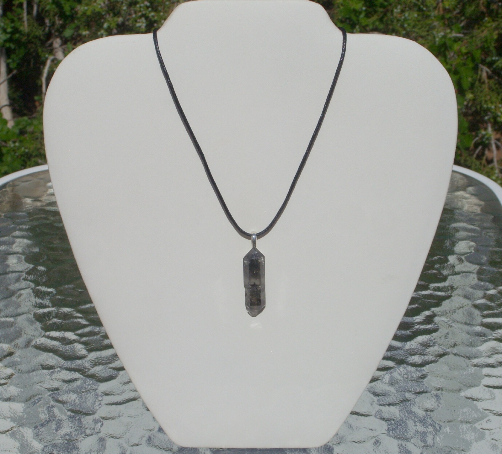 Tibetan Black Quartz Raw Crystal Double Terminated Point Stone Pendant Necklace
