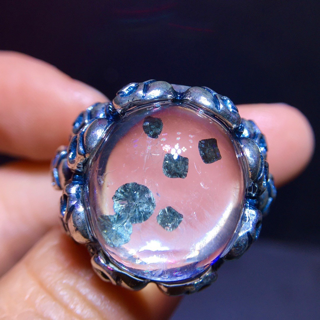 All-natural chalcopyrite oversized gemstone ring with full bezel