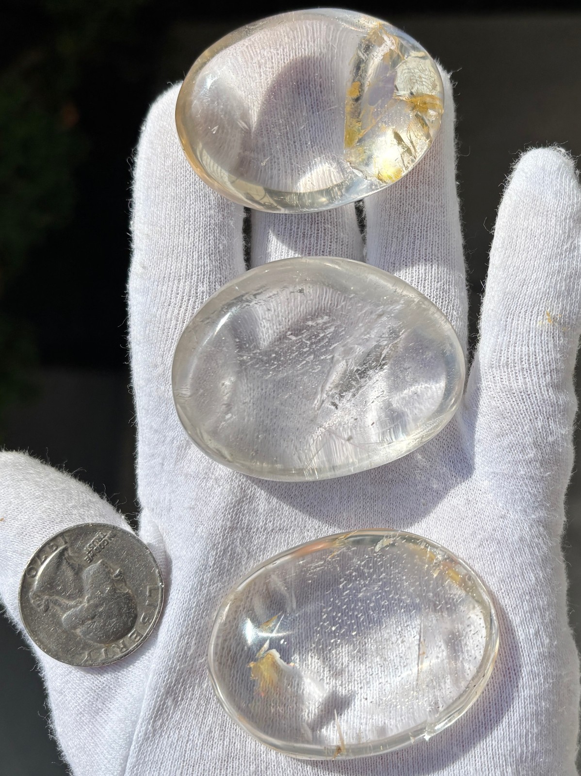 161g LOT SMALL CLEAR QUARTZ PALMSTONES PALM STONES STONE