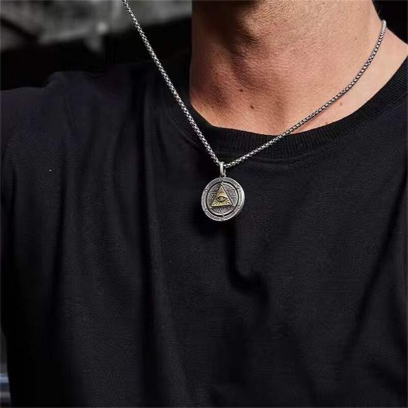 Men’s Fashion Jewelry Silver God’s eye Rotatable Pendant Necklace Gift 1PC
