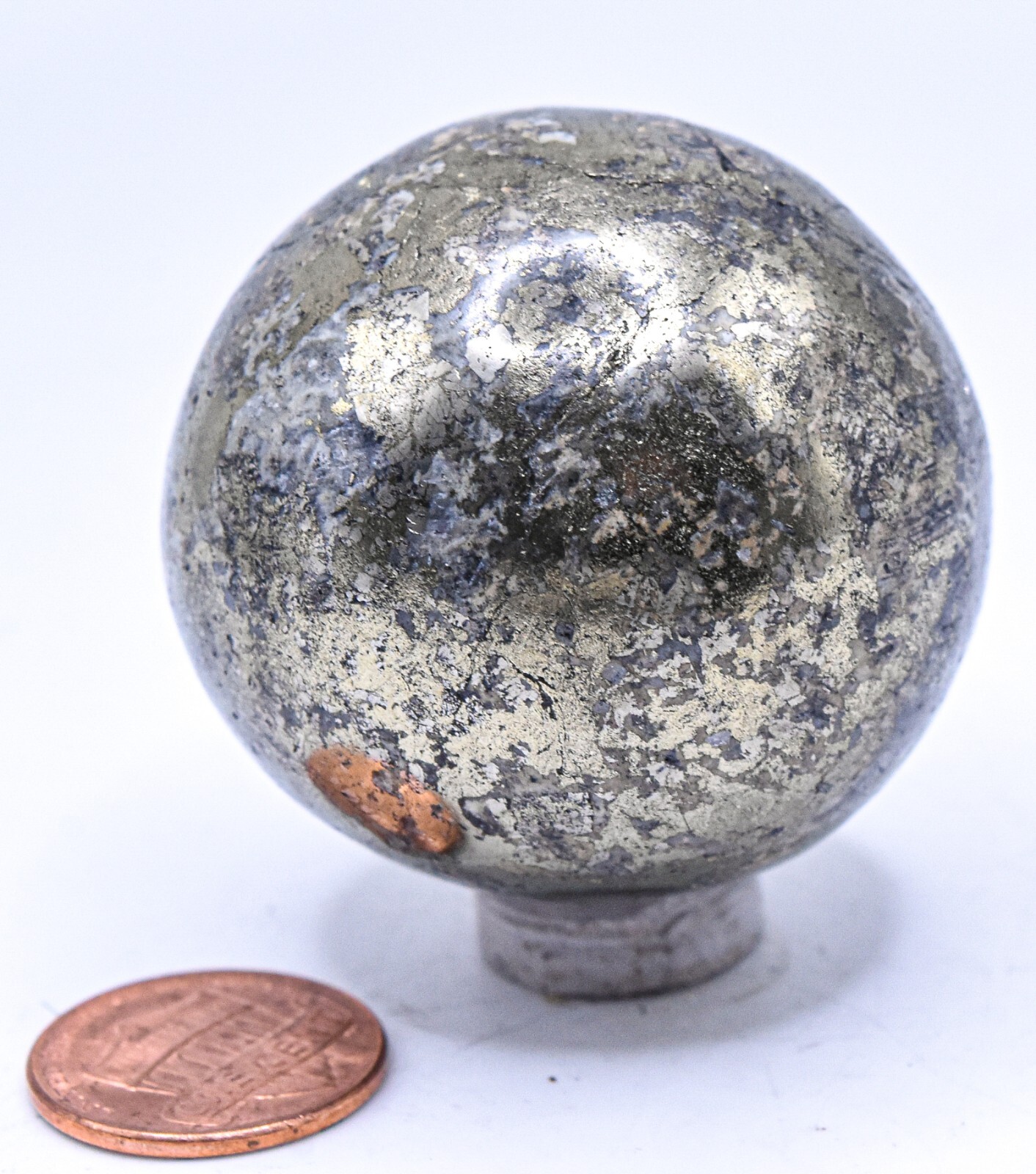 43mm Chalcopyrite w/ Calcite Inclusions Sphere Polished Natural Mineral – Peru