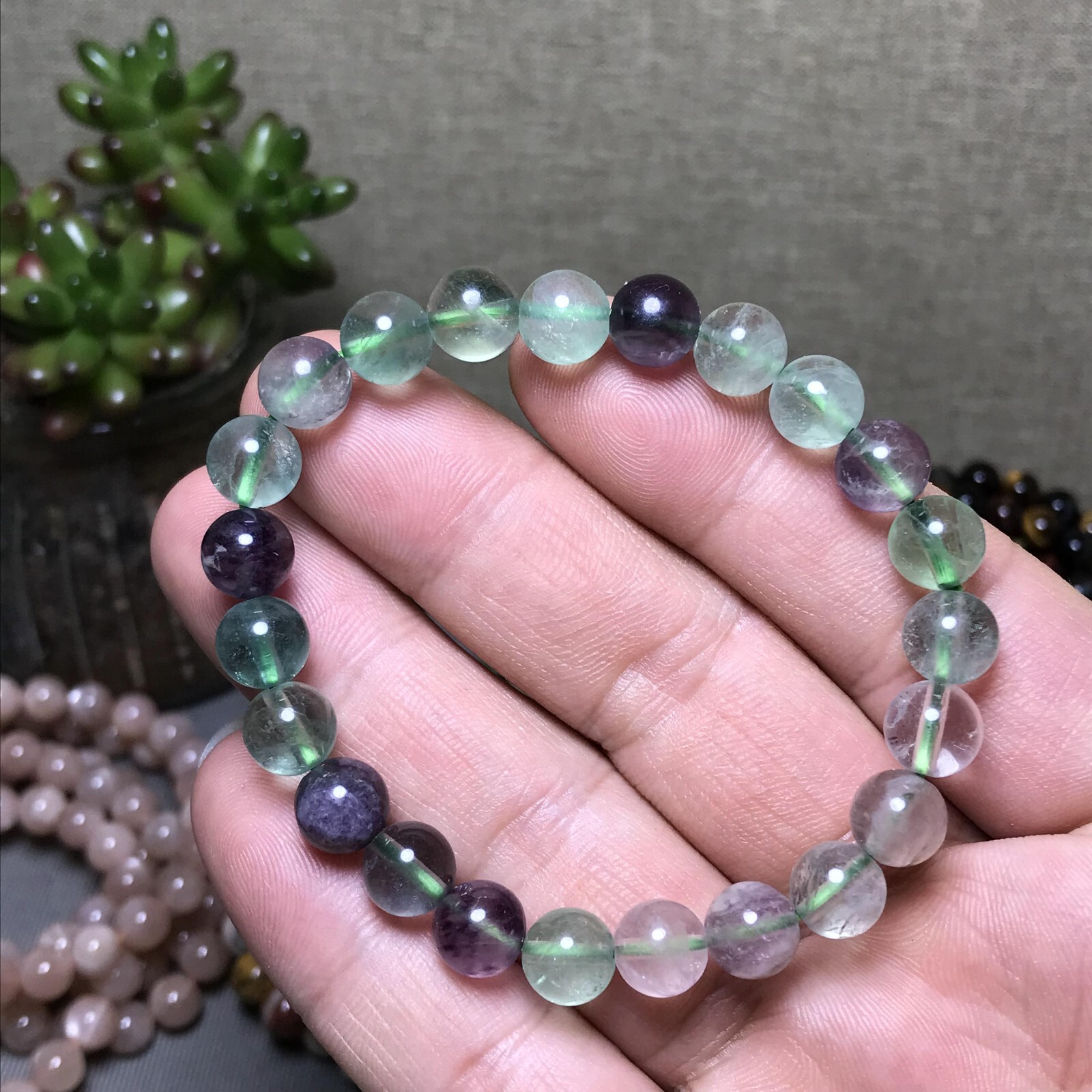 5Pcs Wholesal Natural Polish Green Fluorite crystal bracelets ball 8mm
