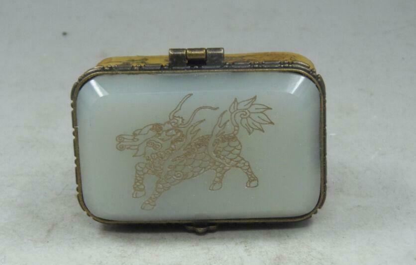 Vintage Handmade Old chinese B0ne white Jade Carving dragon Jewelry Box