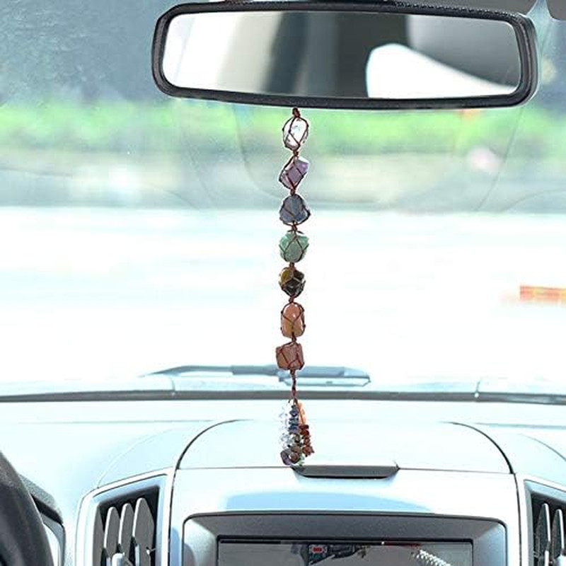 1PCS 7 Chakra Car Ornaments,Gemstones Reiki Healing Crystals Tassel Wall Hanger