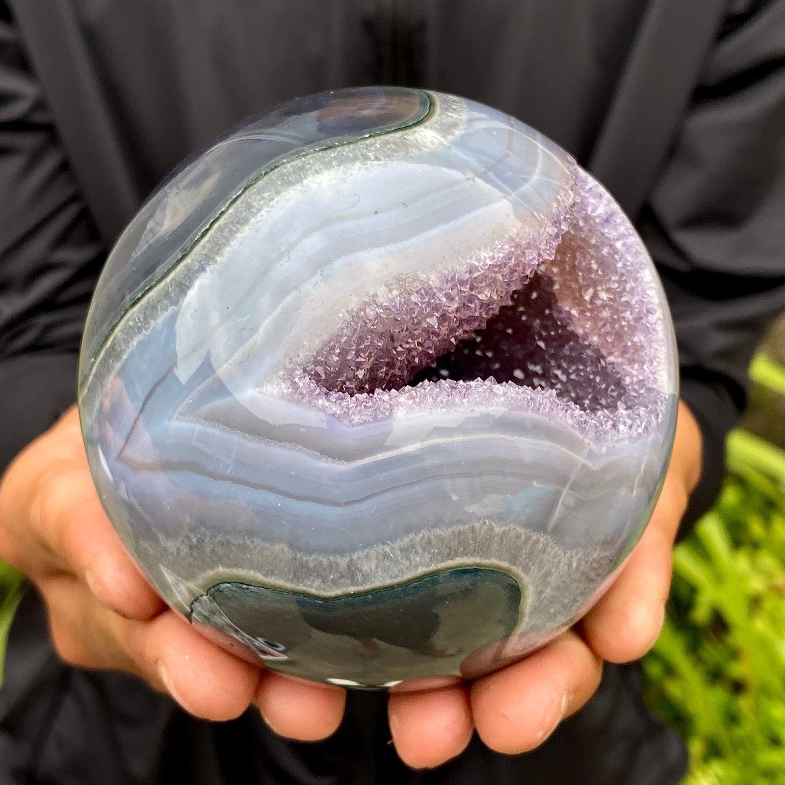 2.06LB Natural Amethyst Agate Ball Quartz Crystal Sphere reiki healing gem
