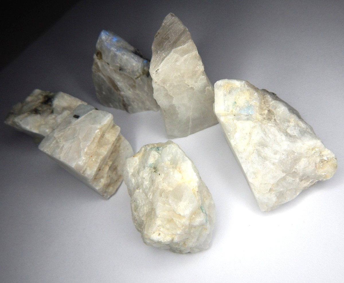 173g Lot Rainbow Moonstone with Adularescence Tourmaline Hematite Natural Mined