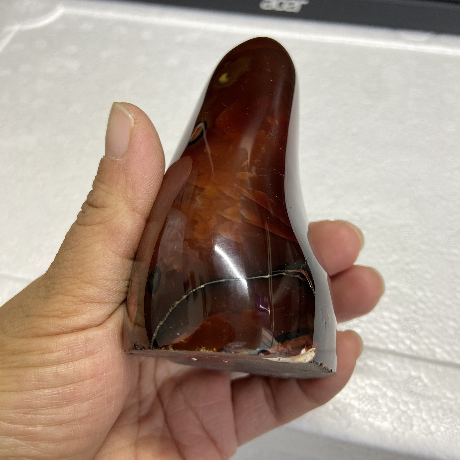 95mm380g Beautiful Deep Red Agate Carnelian Palm Geode Reiki Crystal Md Y138